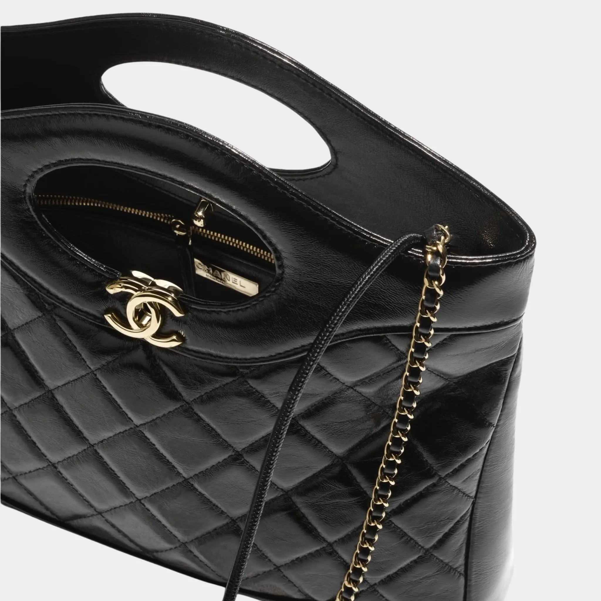 Shopping Bag Shiny Lambskin & Gold Tone Metal Black - Image 3
