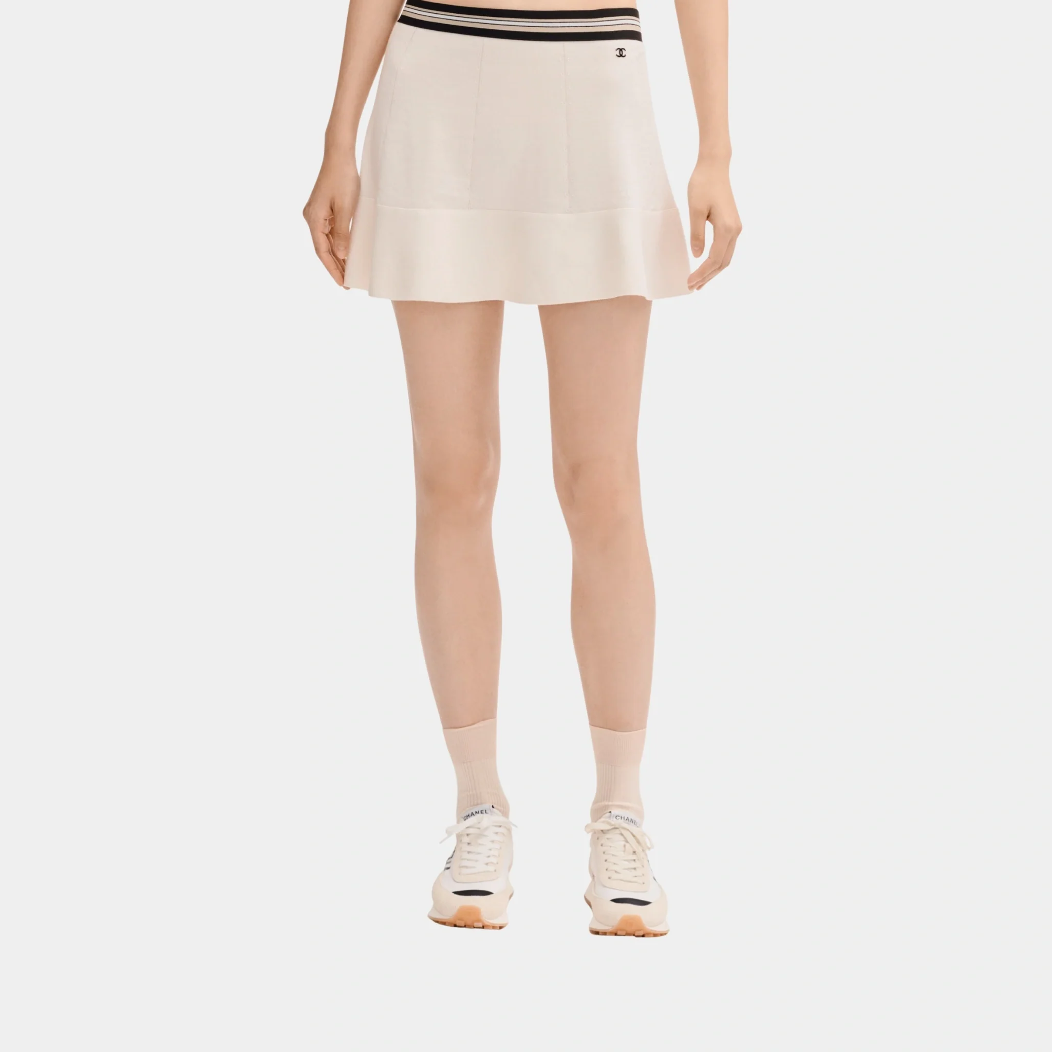 Short Skirt in Ecru Cotton and Cashmere