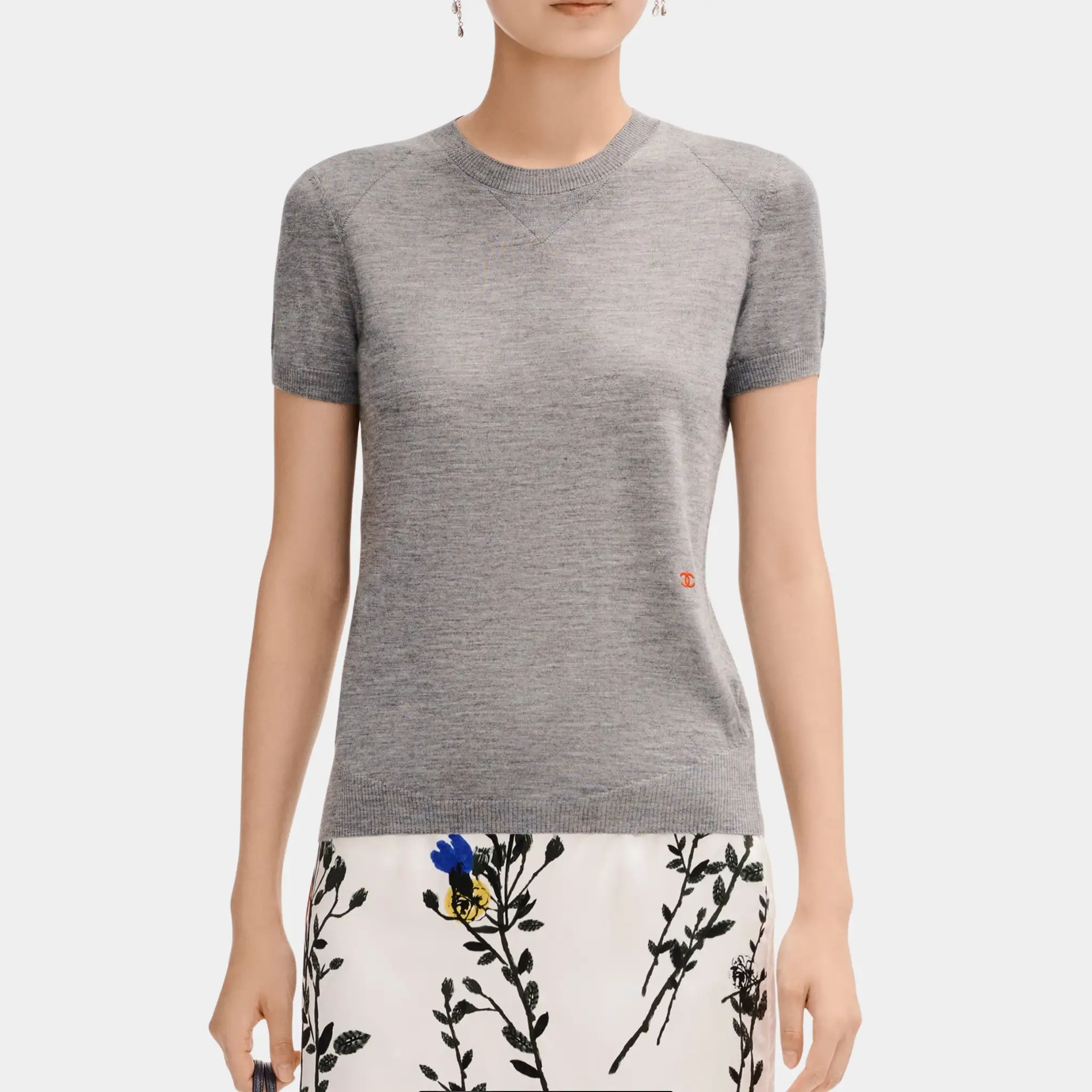 Short Sleeved Top in Grey Cashmere and Silk