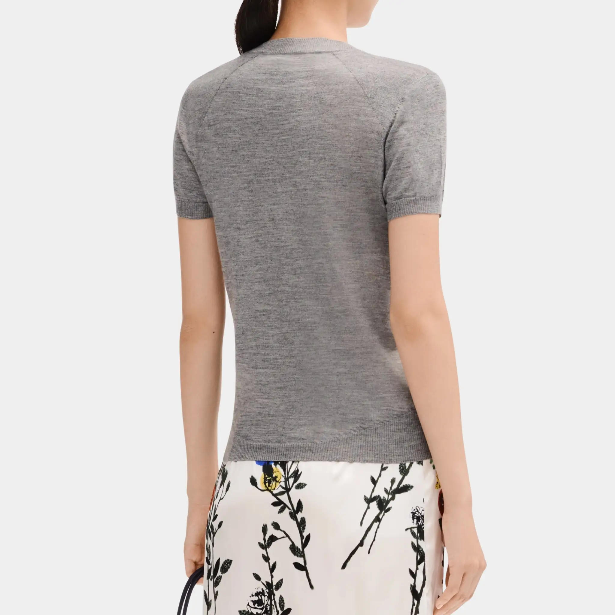 Short Sleeved Top in Grey Cashmere and Silk - Image 2