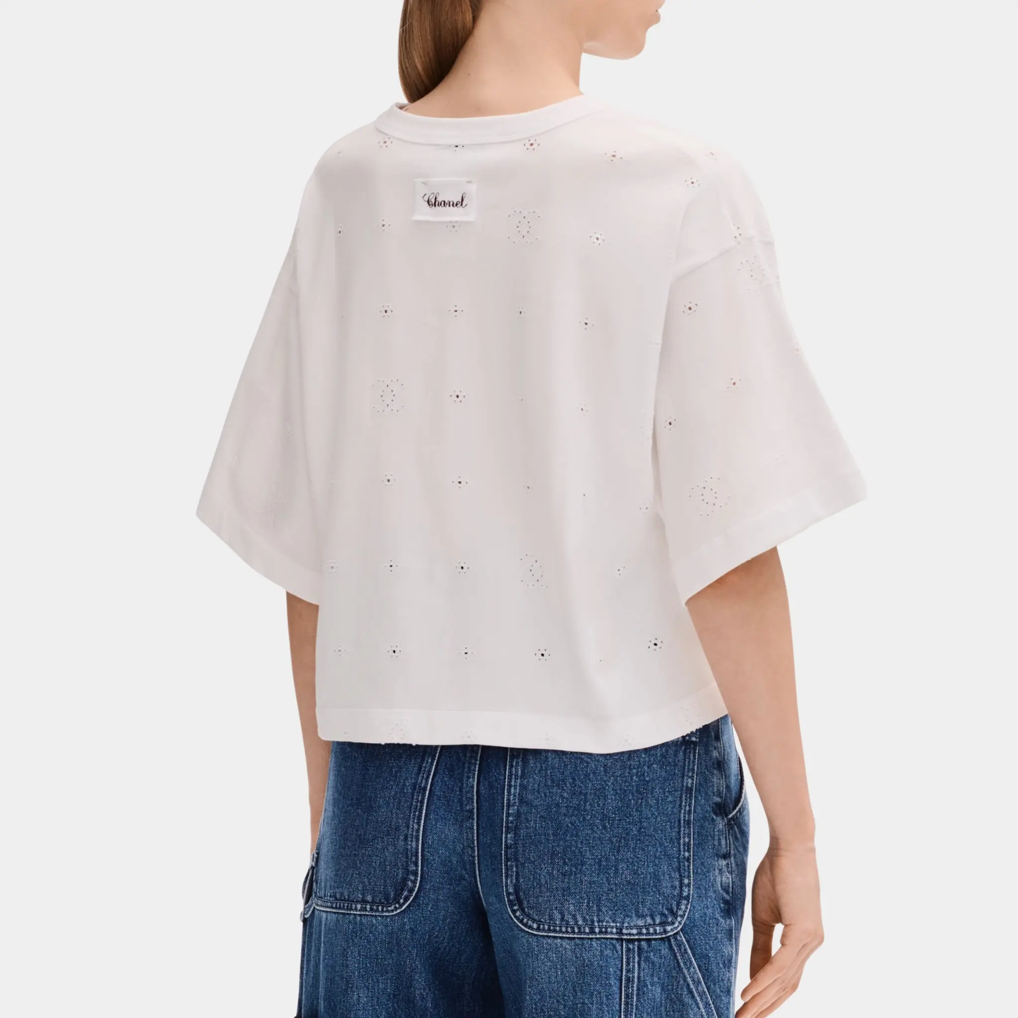 Short Sleeved Top in White Cotton - Image 2