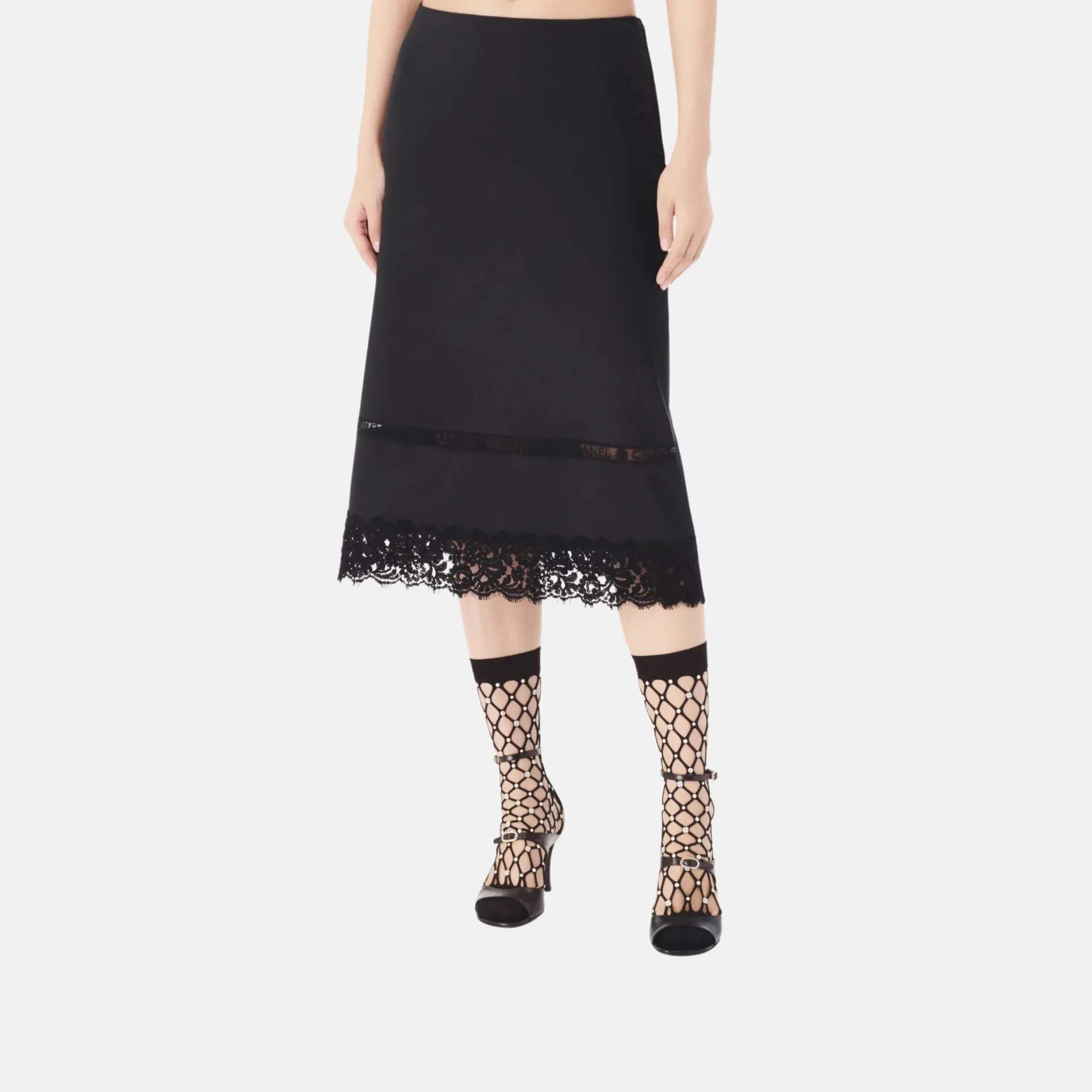 Skirt in Black Silk Satin and Lace - Image 2