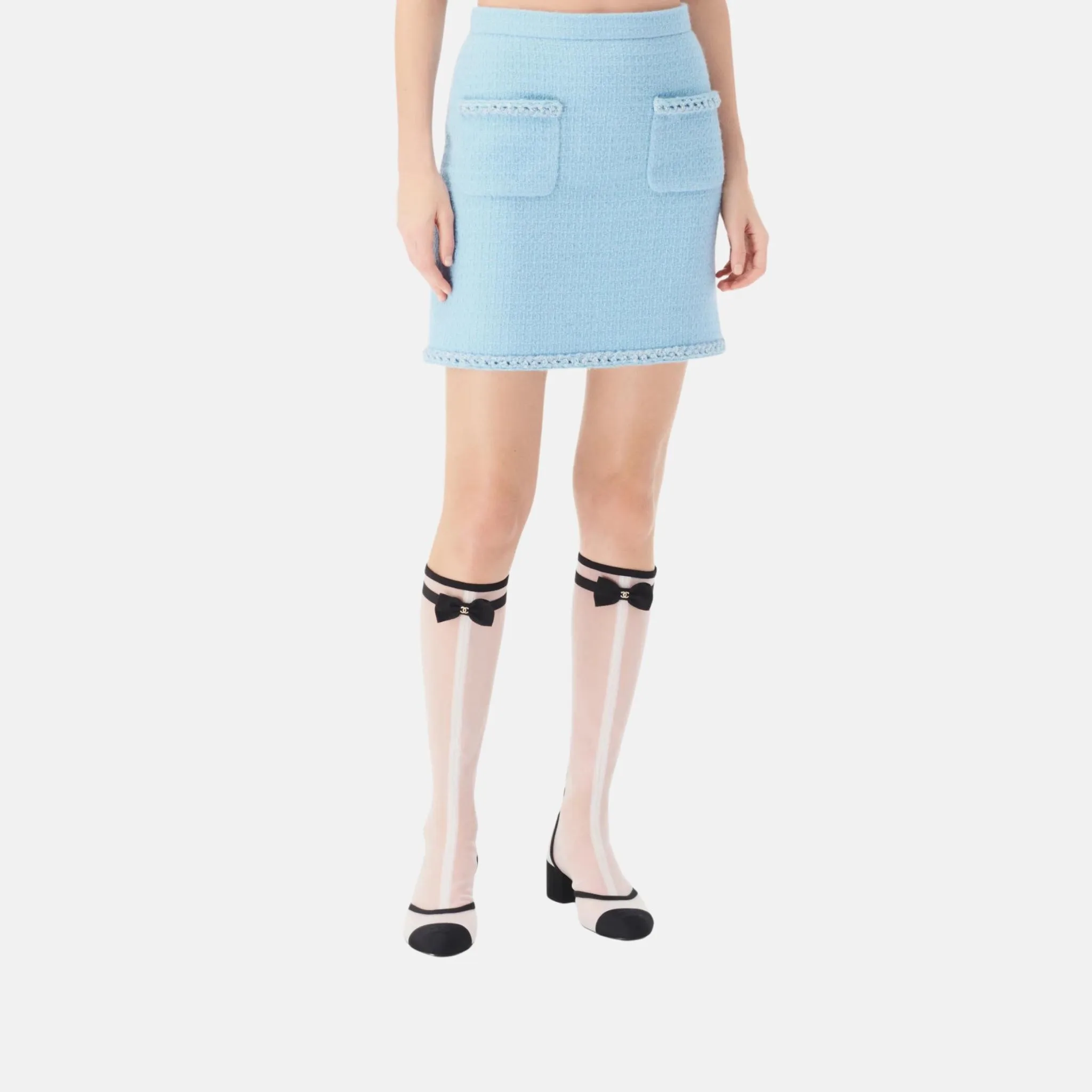 Skirt in Light Blue Wool Tweed - Image 2