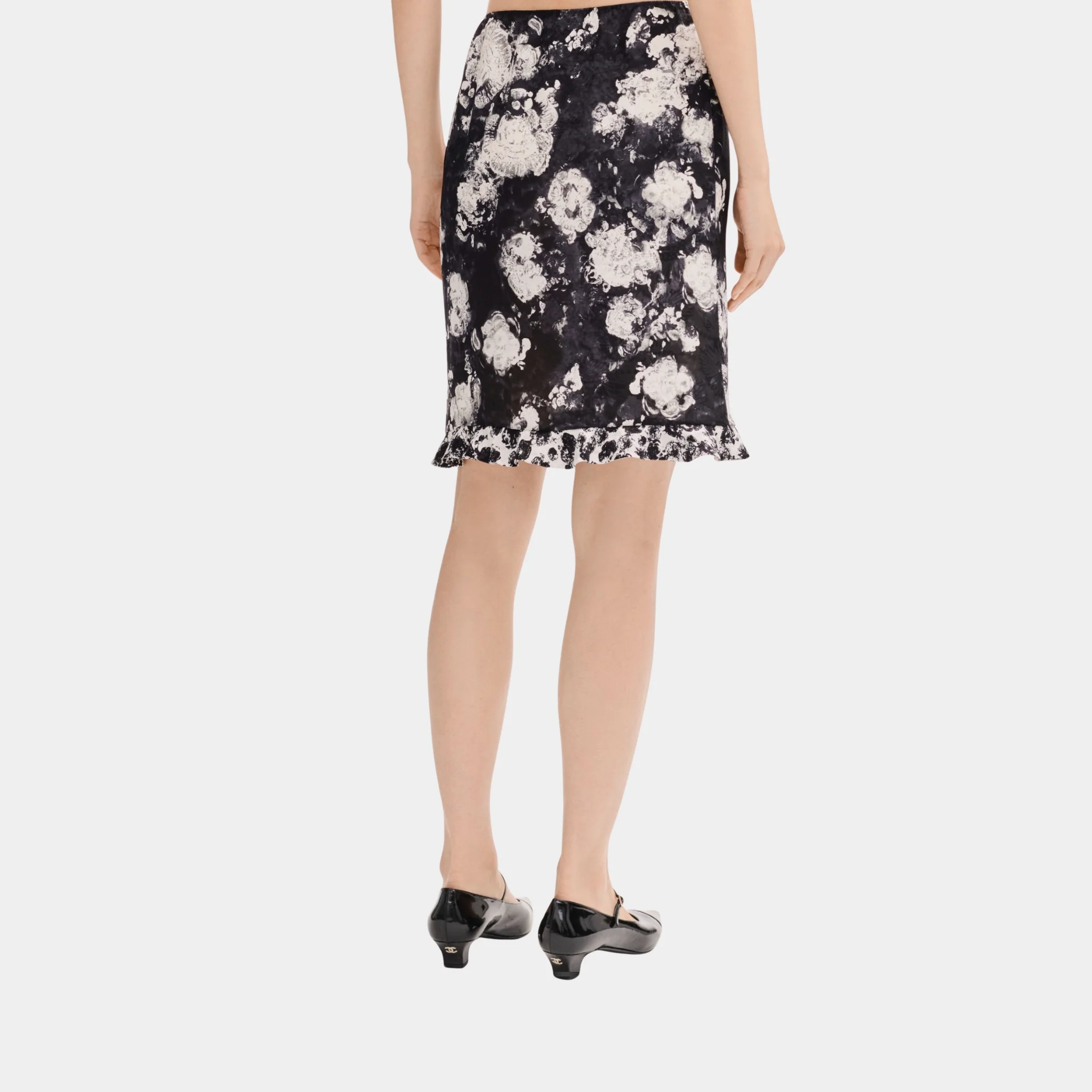 Skirt in Printed Silk Jacquard Black and White - Image 2