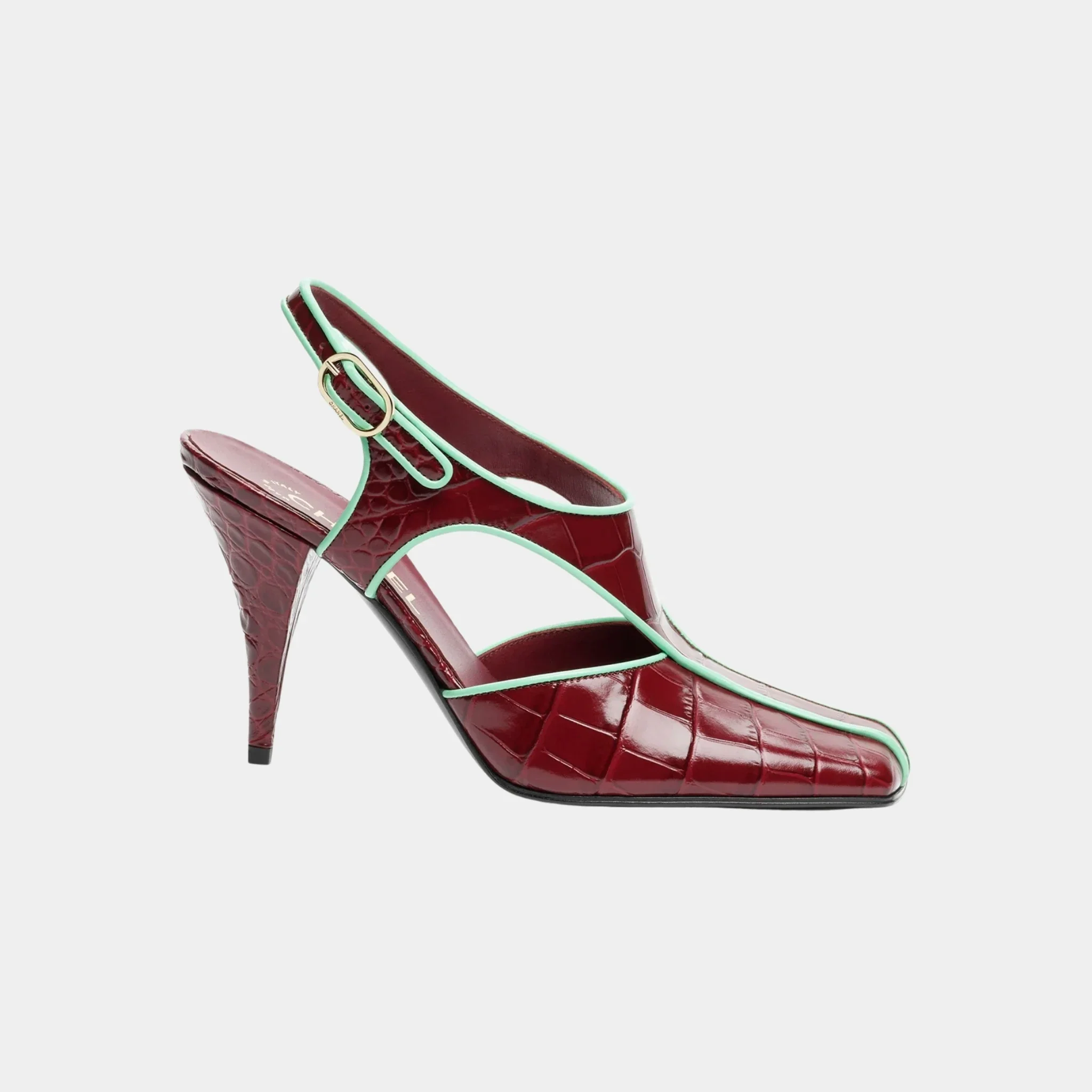 Slingbacks in Crocodile Embossed Patent Calfskin & Lambskin