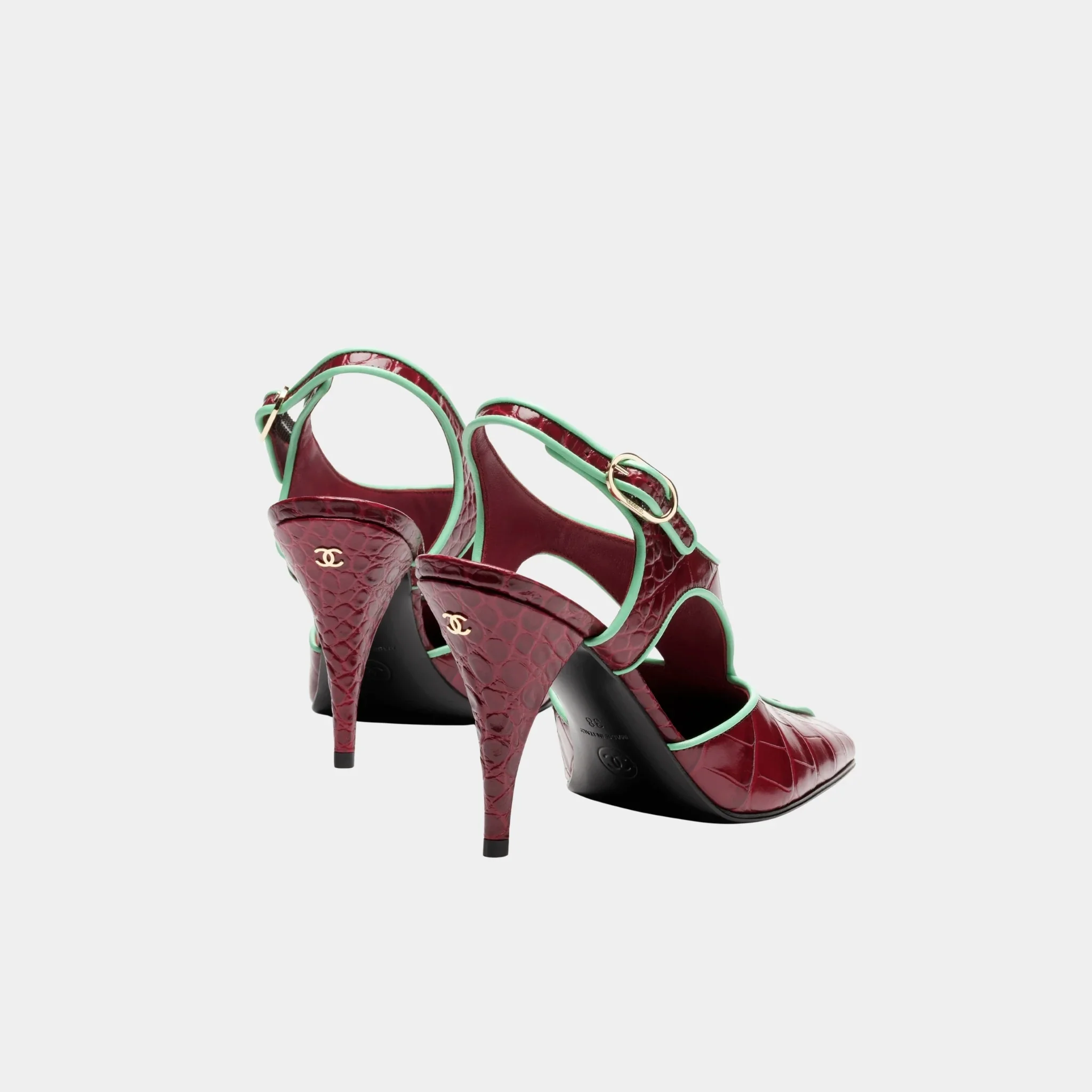Slingbacks in Crocodile Embossed Patent Calfskin & Lambskin - Image 2