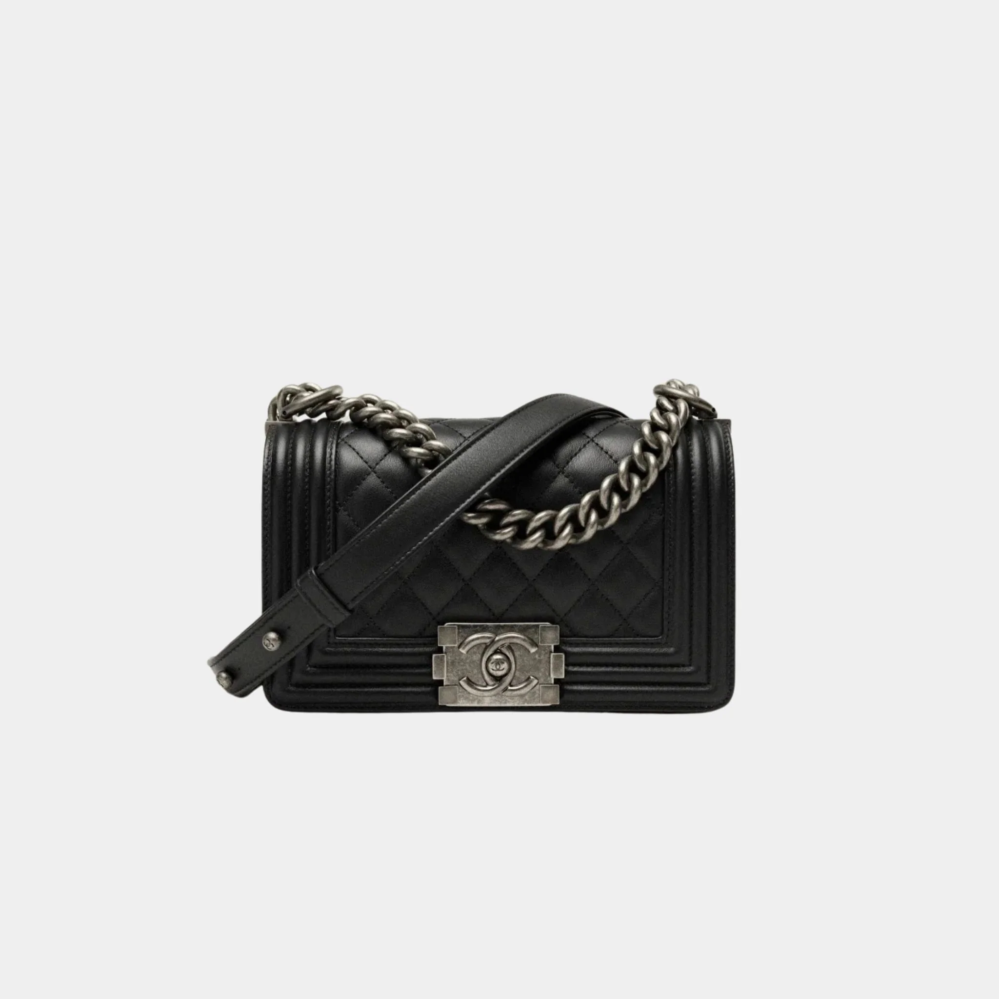 Small Boy Handbag in Calfskin and Ruthenium Metal