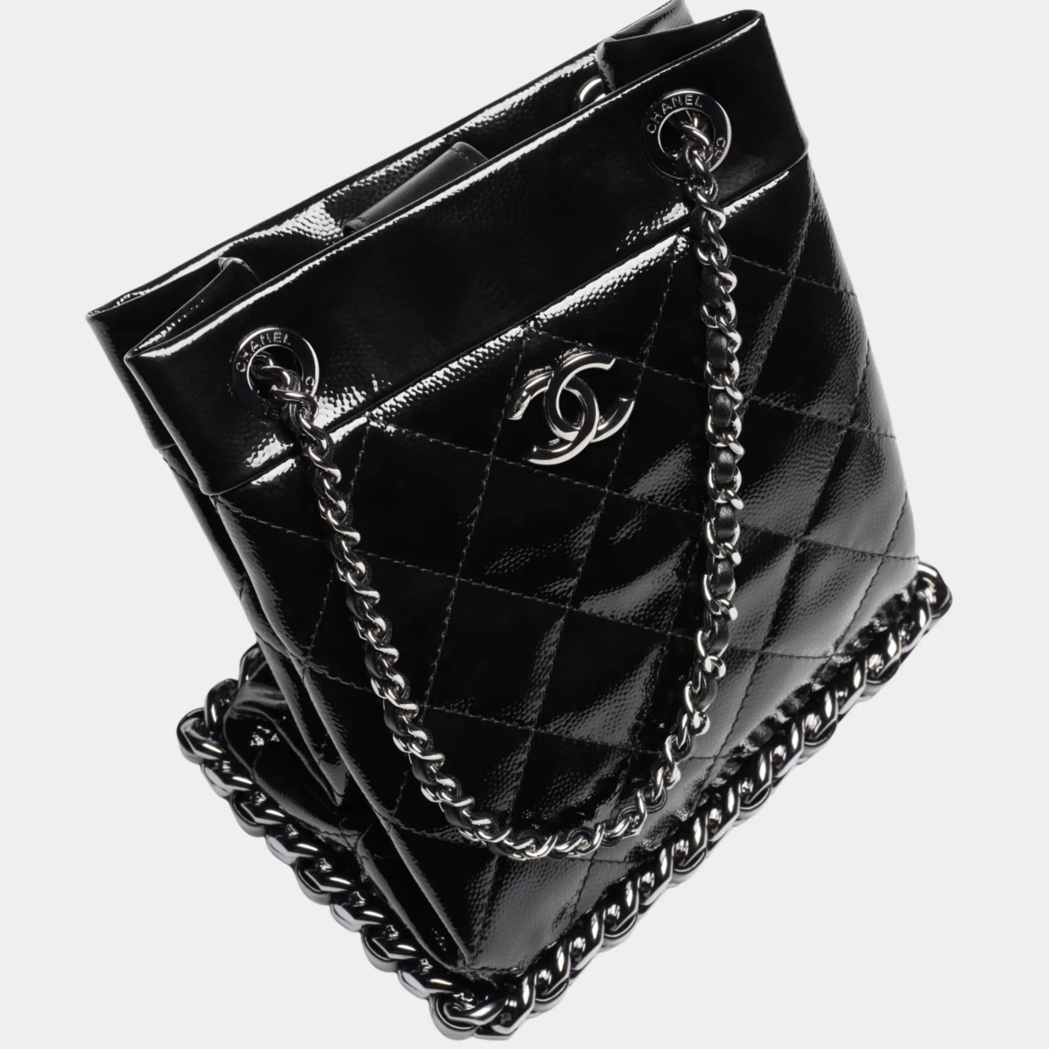 Small Bucket Bag Crumpled Patent Calfskin & Ruthenium-Finish Metal Black - Image 4
