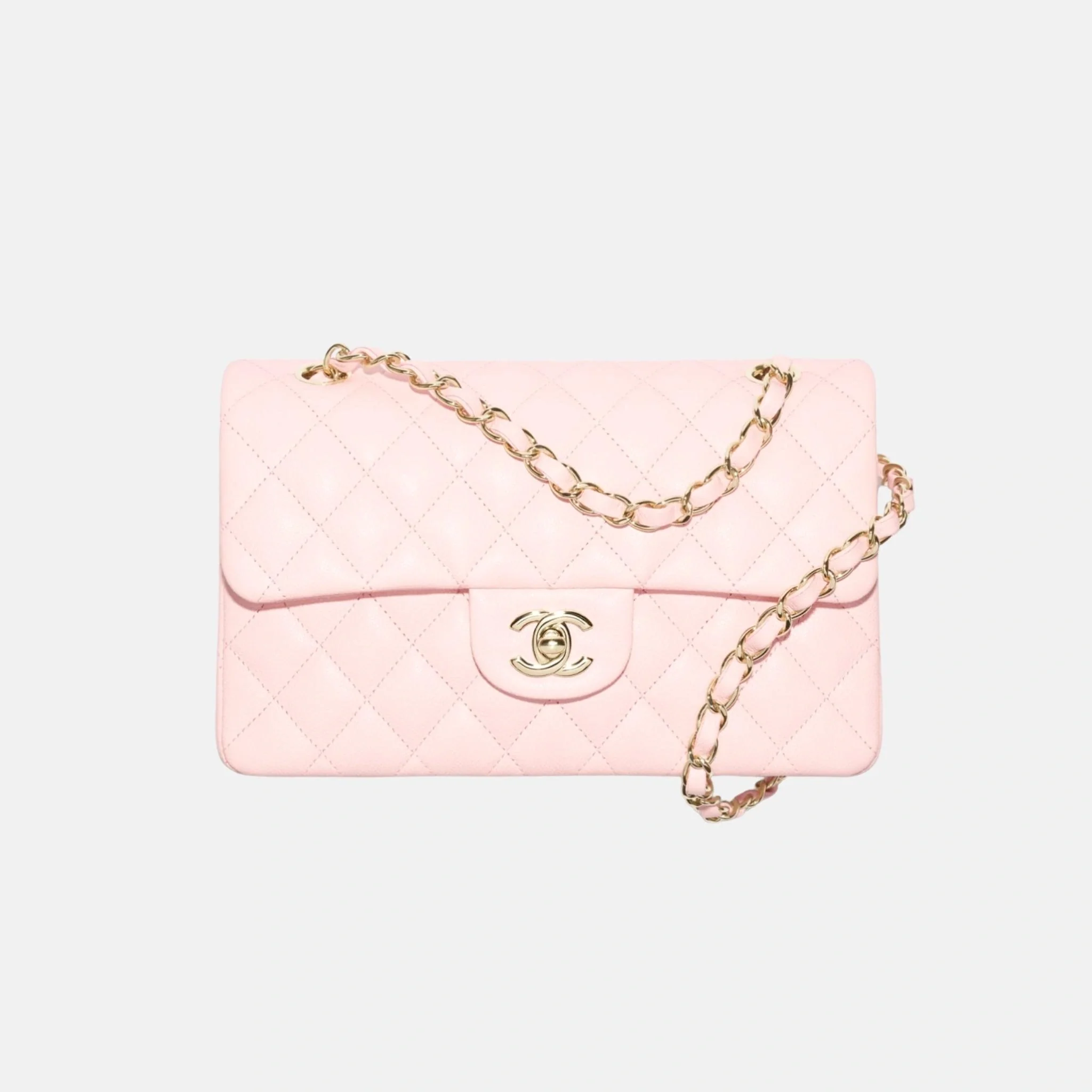 Small Classic Handbag Grained Shiny Calfskin in Gold Tone Metal