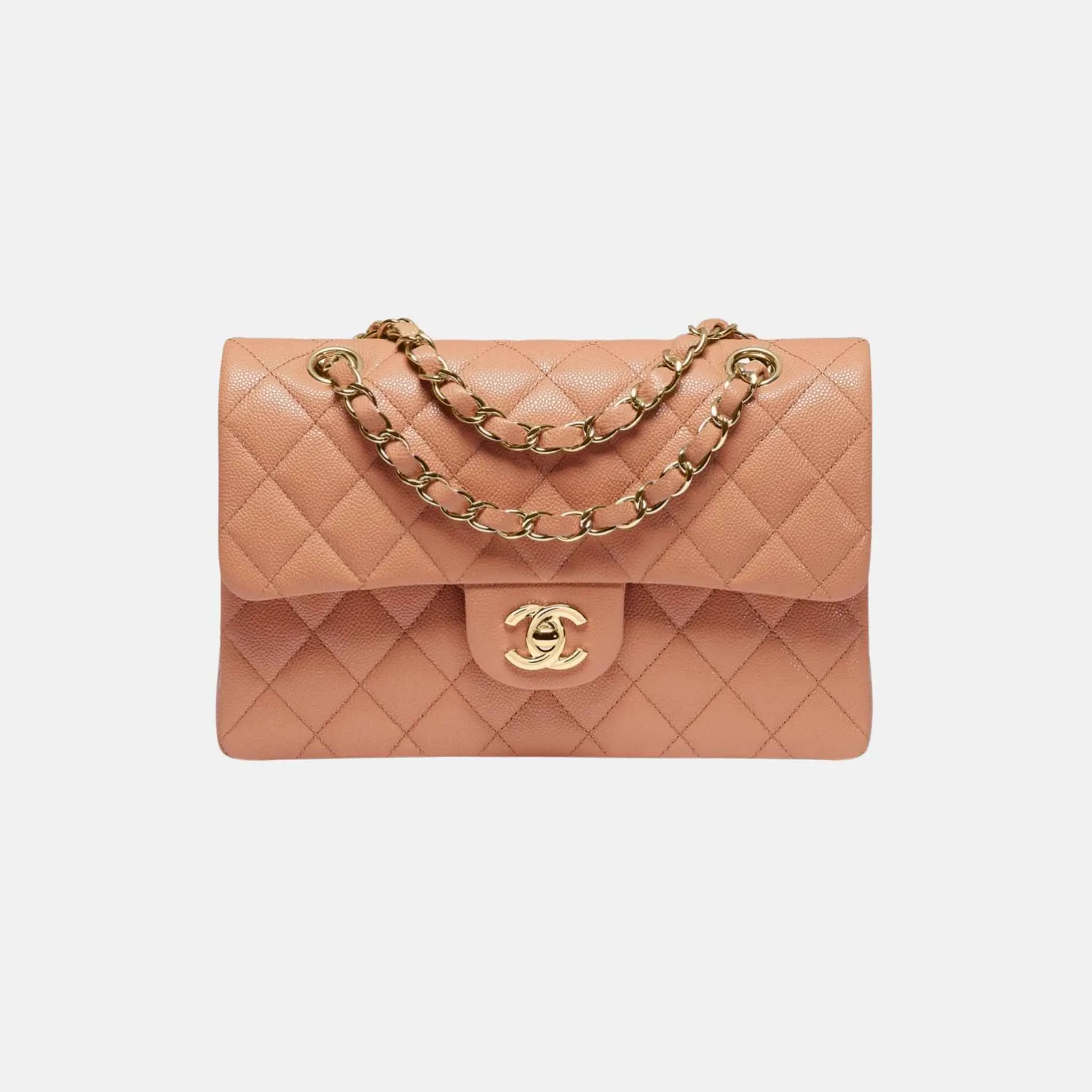 Small Classic Handbag Grained Shiny Calfskin in Gold Tone Metal - Image 4