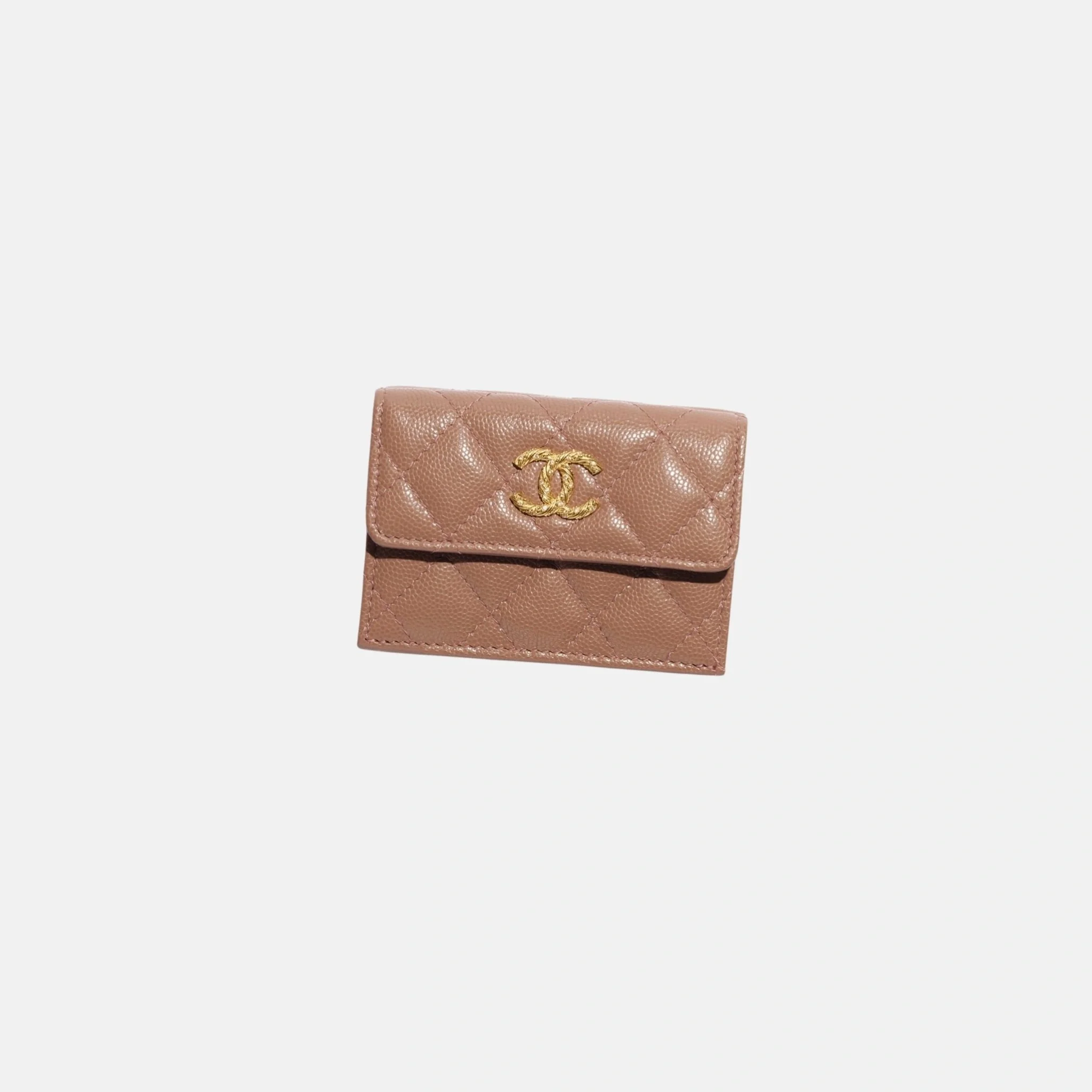 Small Double Wallet in Shiny Grained Calfskin Strass and Gold Tone Metal