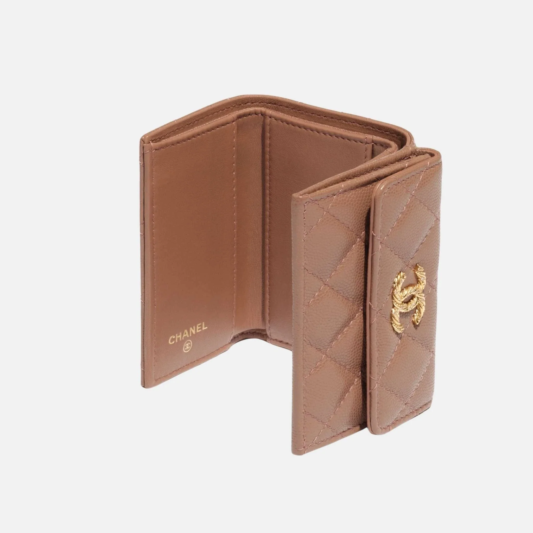Small Double Wallet in Shiny Grained Calfskin Strass and Gold Tone Metal - Image 2