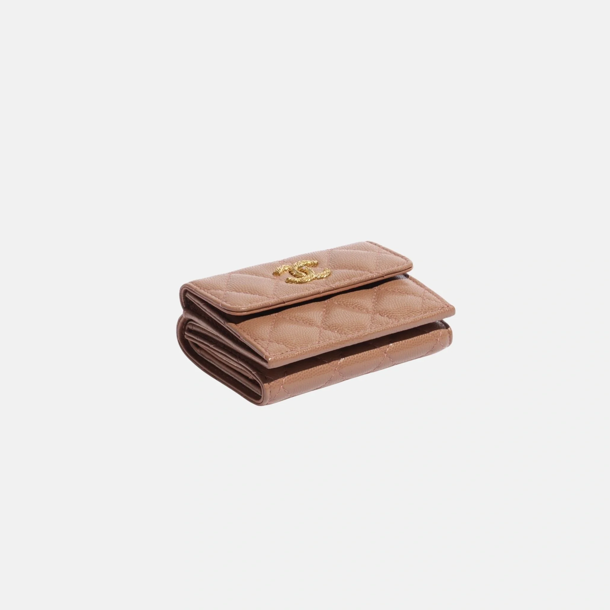 Small Double Wallet in Shiny Grained Calfskin Strass and Gold Tone Metal - Image 3