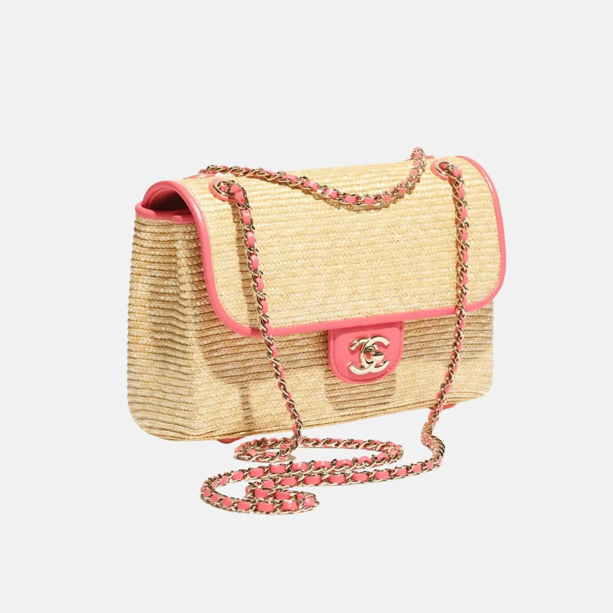 Small Flap Bag Braided Straw Lambskin Gold Tone Metal - Image 2