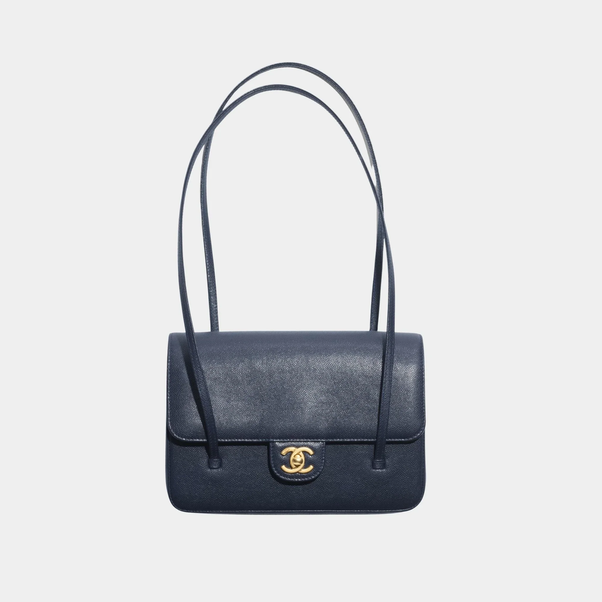 Small Flap Bag Grained Shiny Calskin & Gold Tone Metal