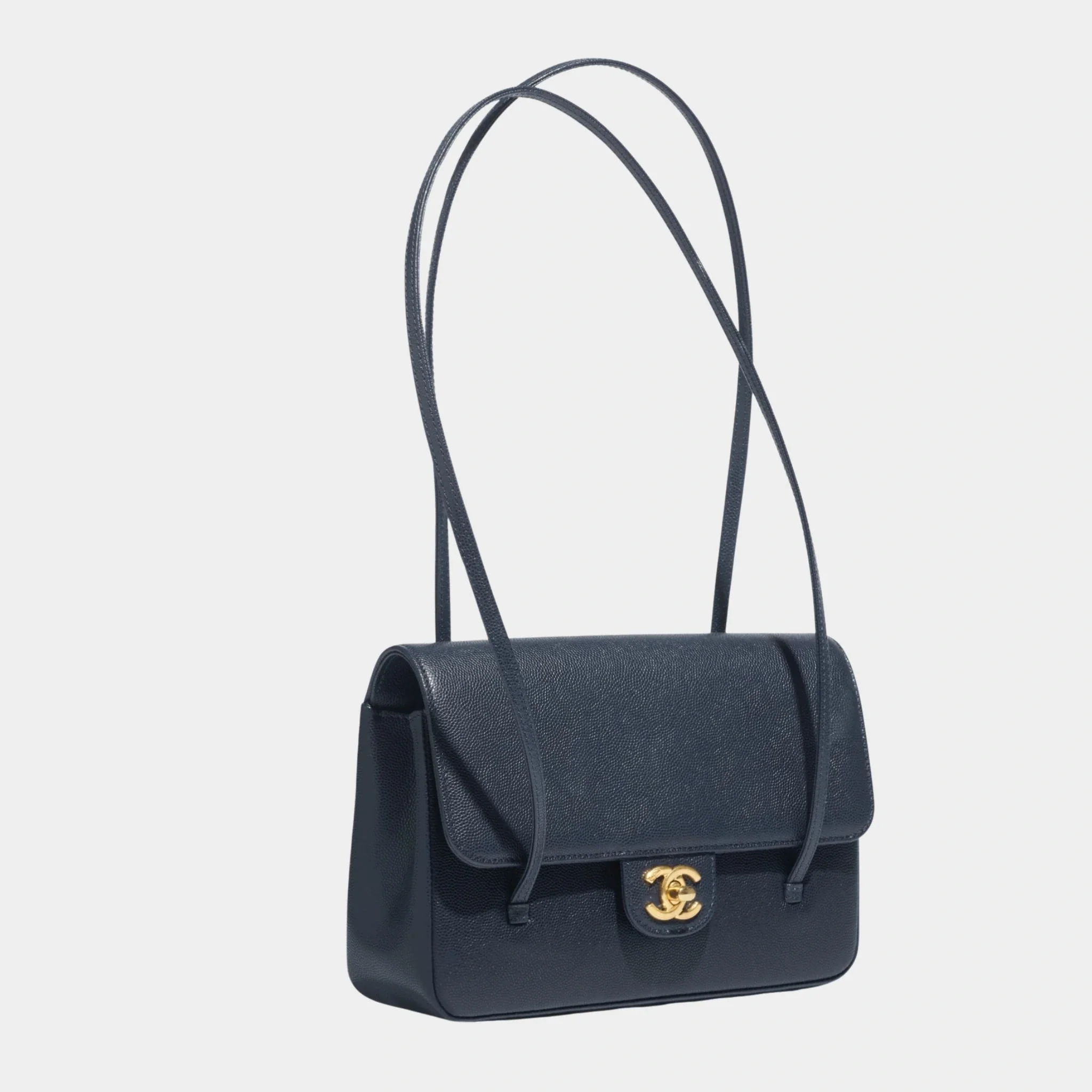 Small Flap Bag Grained Shiny Calskin & Gold Tone Metal - Image 2