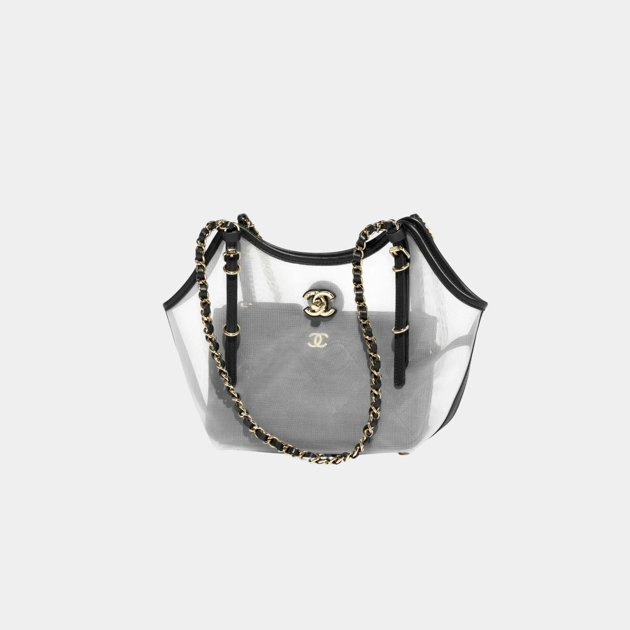 Small Tote Bag Fishnet Calfskin & Gold-Tone Metal Transparent & Black