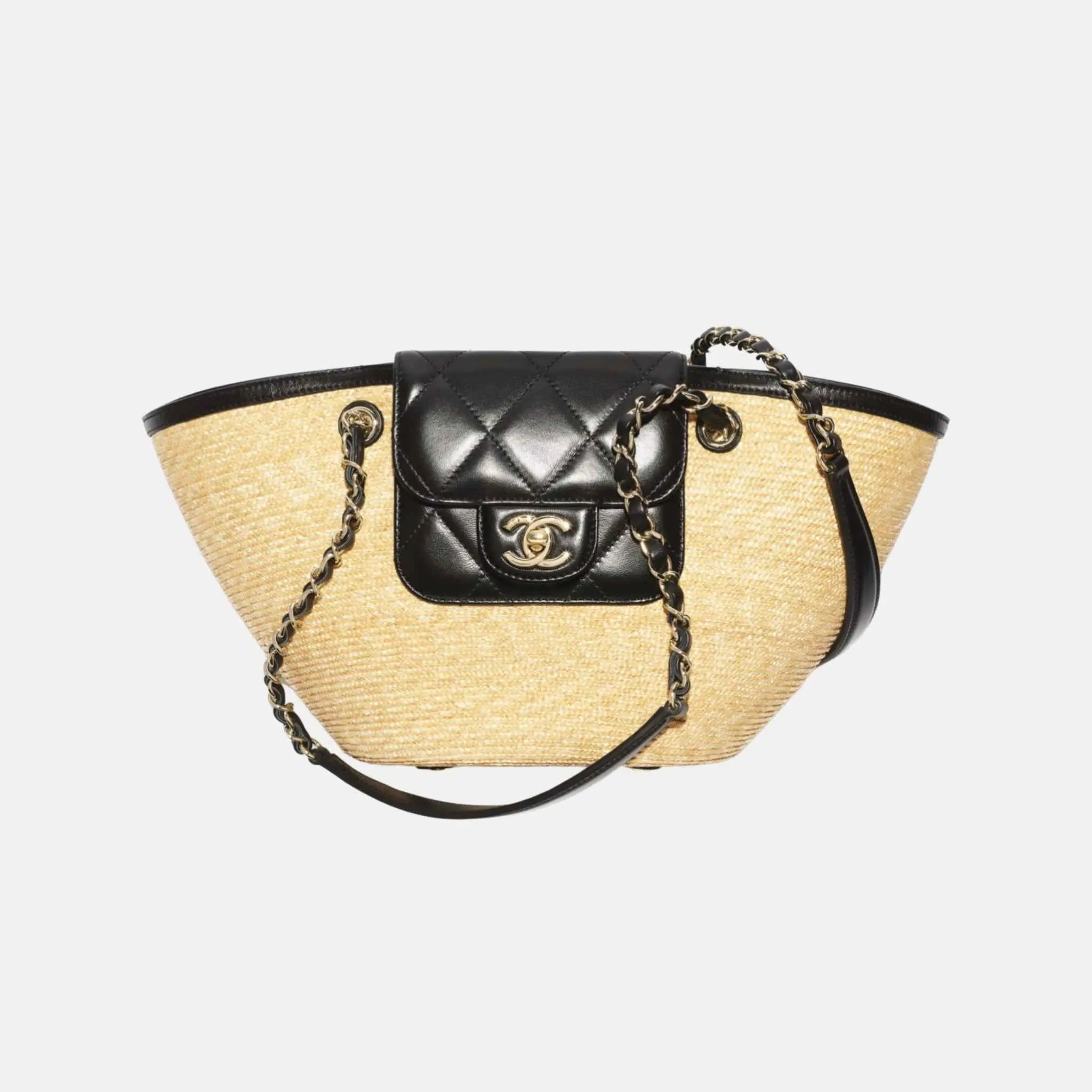 Small Tote Braided Straw Lambskin Gold Tone Metal