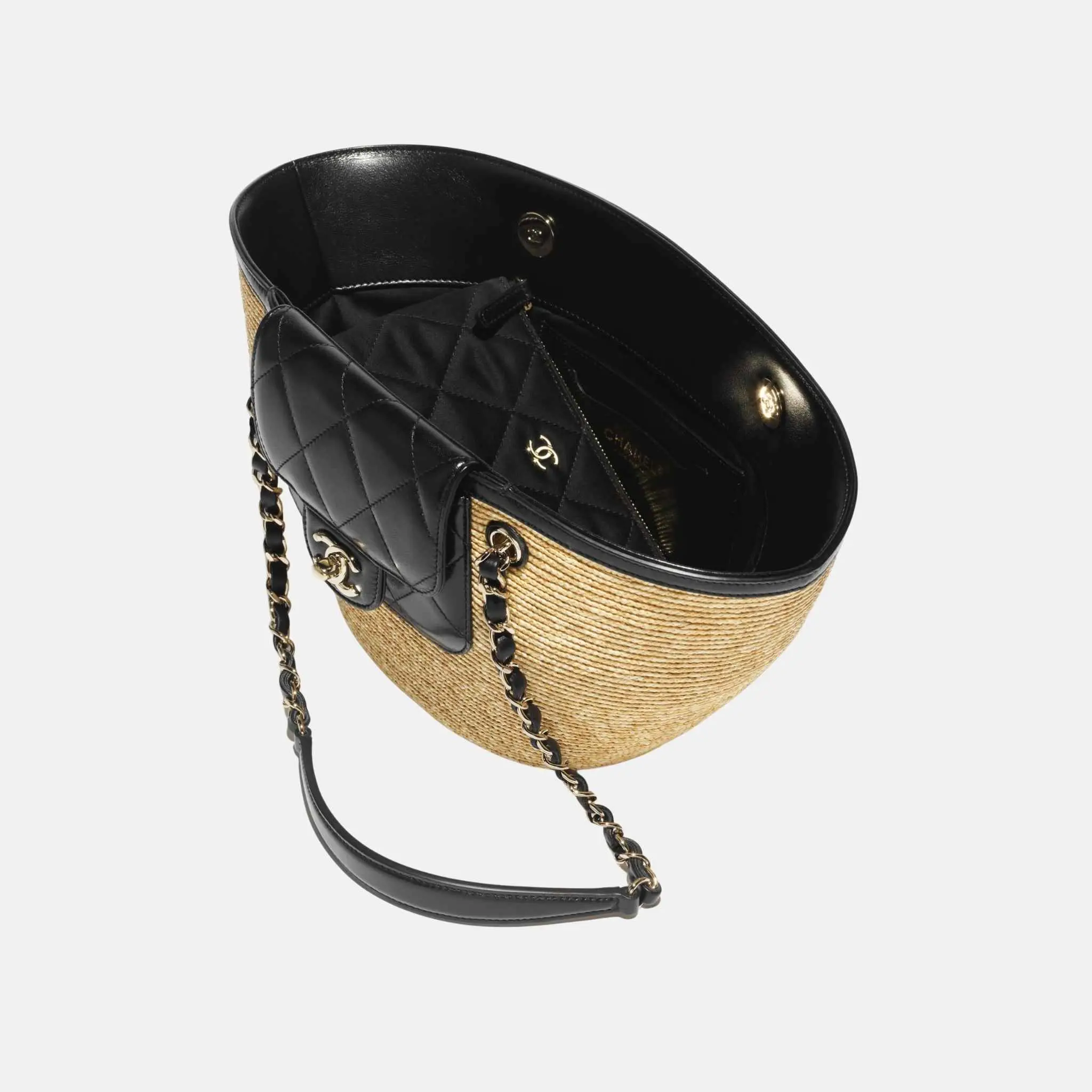 Small Tote Braided Straw Lambskin Gold Tone Metal - Image 2