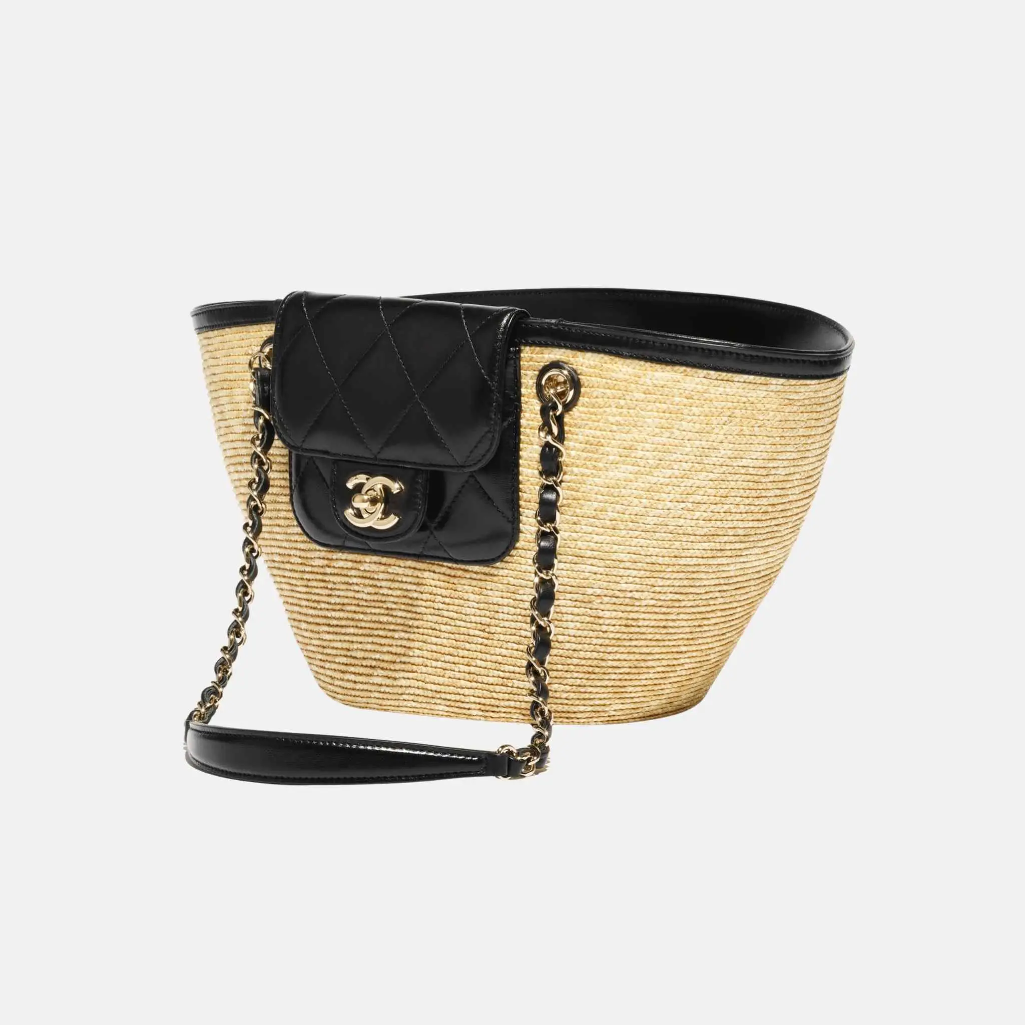 Small Tote Braided Straw Lambskin Gold Tone Metal - Image 3