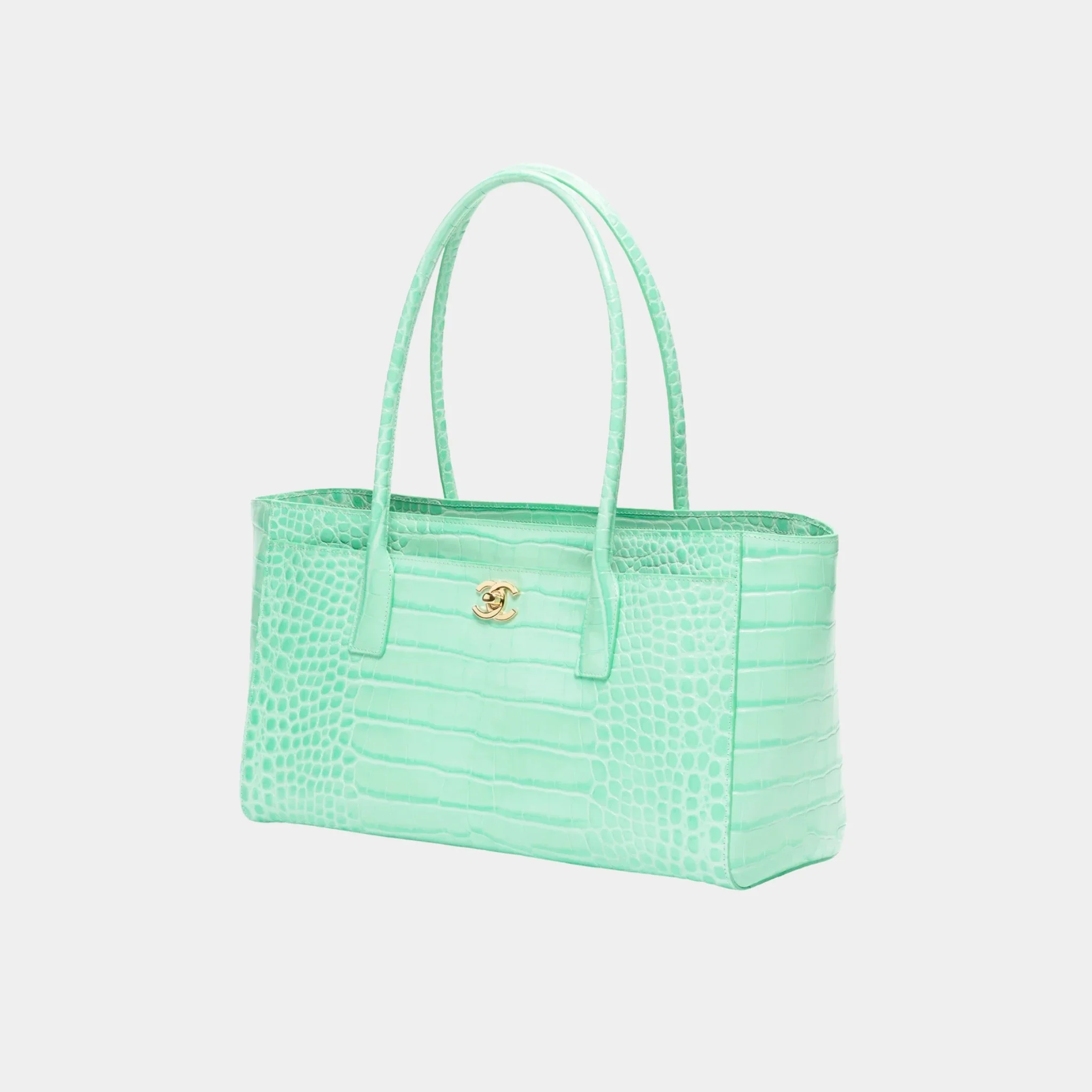 Small Tote in Crocodile Embossed Calfskin & Gold-Tone Metal