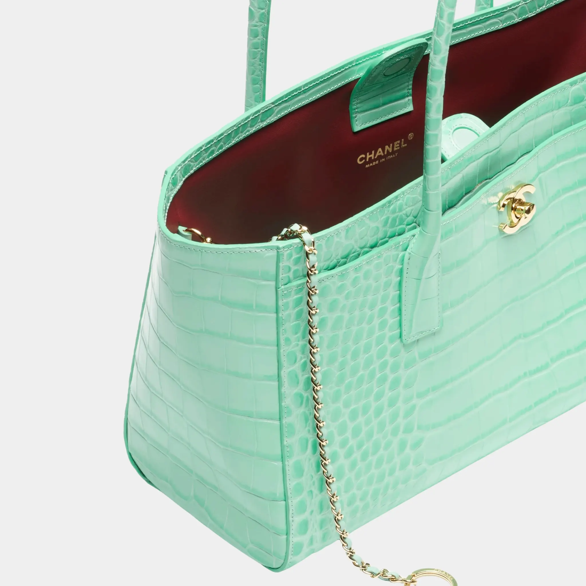 Small Tote in Crocodile Embossed Calfskin & Gold-Tone Metal - Image 3