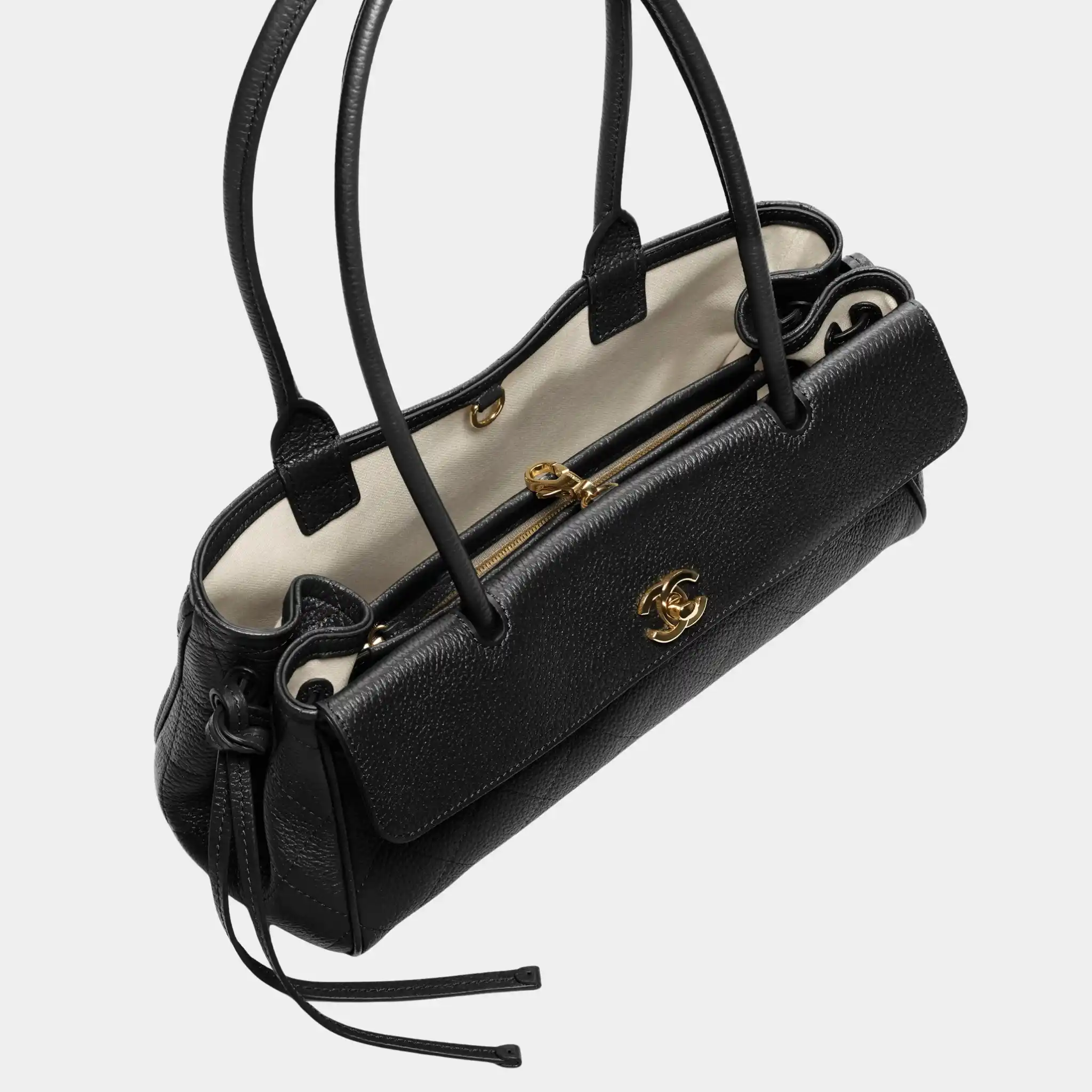 Small Tote in Grained Calfskin & Gold-Tone Metal - Image 3