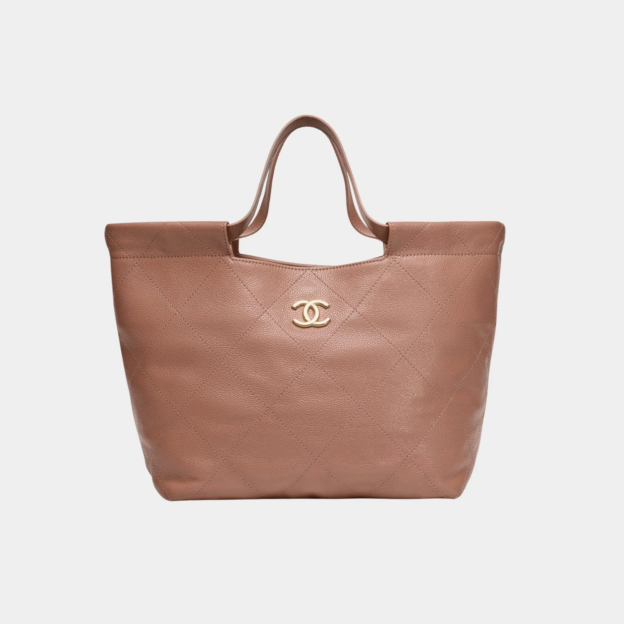 Small Tote Grained Calfskin & Gold Tone Metal Brown