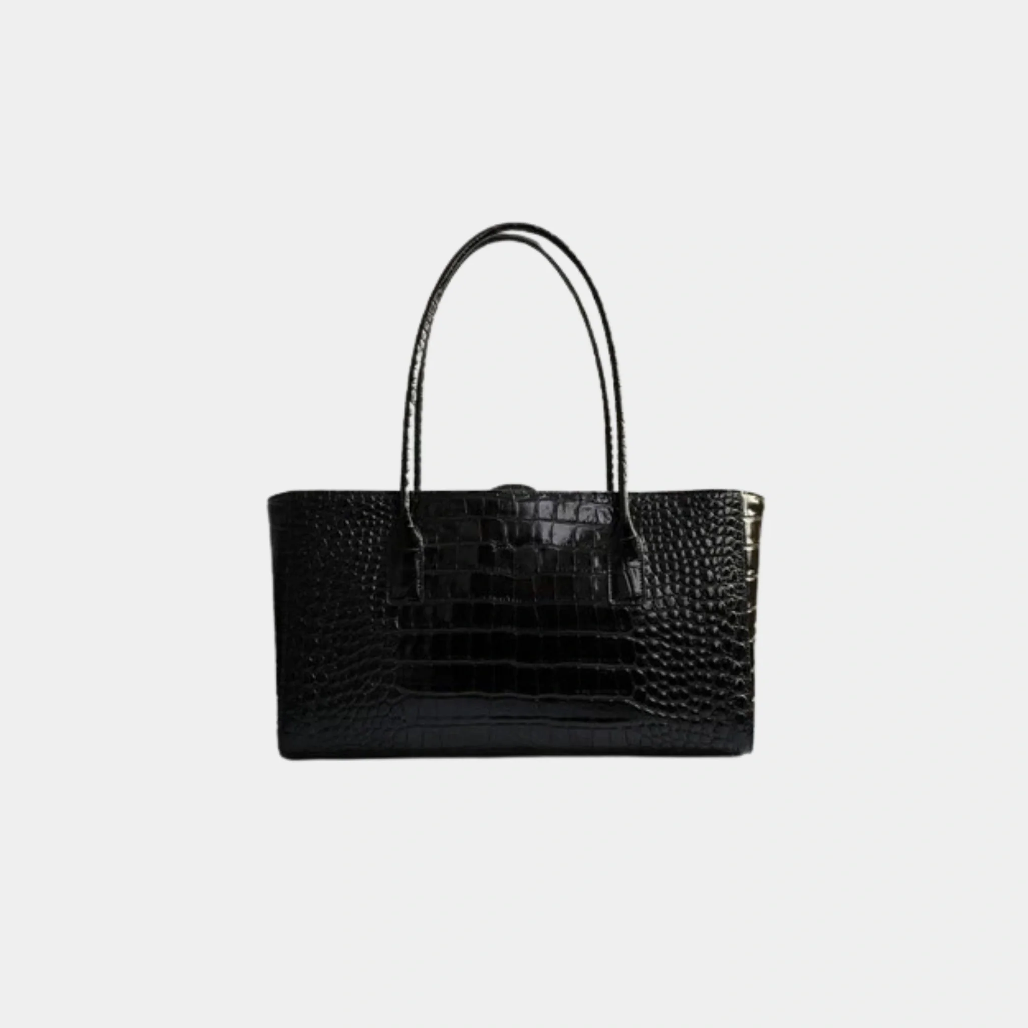 Small Tote in Crocodile Embossed Calfskin & Gold-Tone Metal Black - Image 2