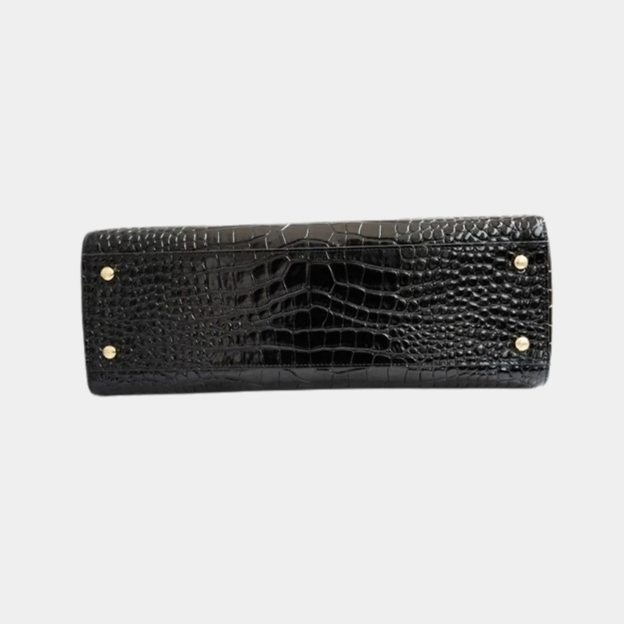 Small Tote in Crocodile Embossed Calfskin & Gold-Tone Metal Black - Image 3