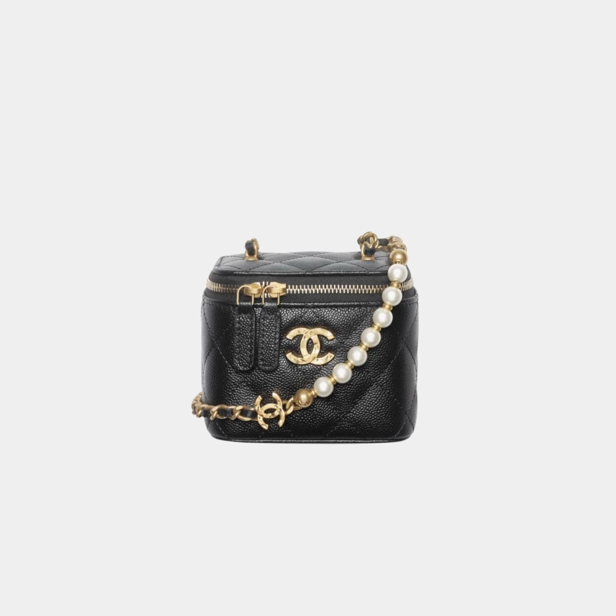 Small Vanity with Chain in Grained Calfskin with Imitation Pearl