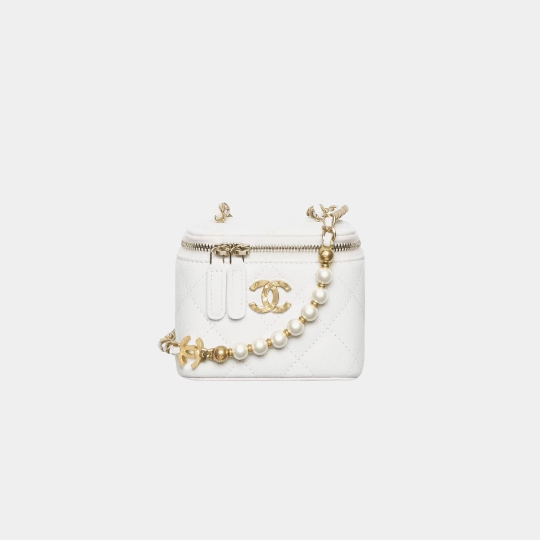 Small Vanity with Chain in Grained Calfskin with Imitation Pearl - Image 2