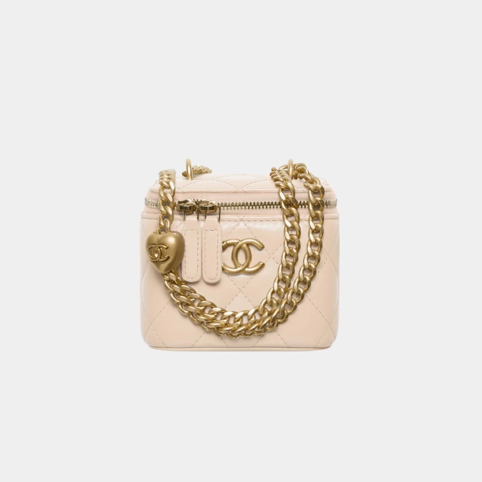 Small Vanity with Chain in Shiny Lambskin and Gold Tone Metal - Image 2