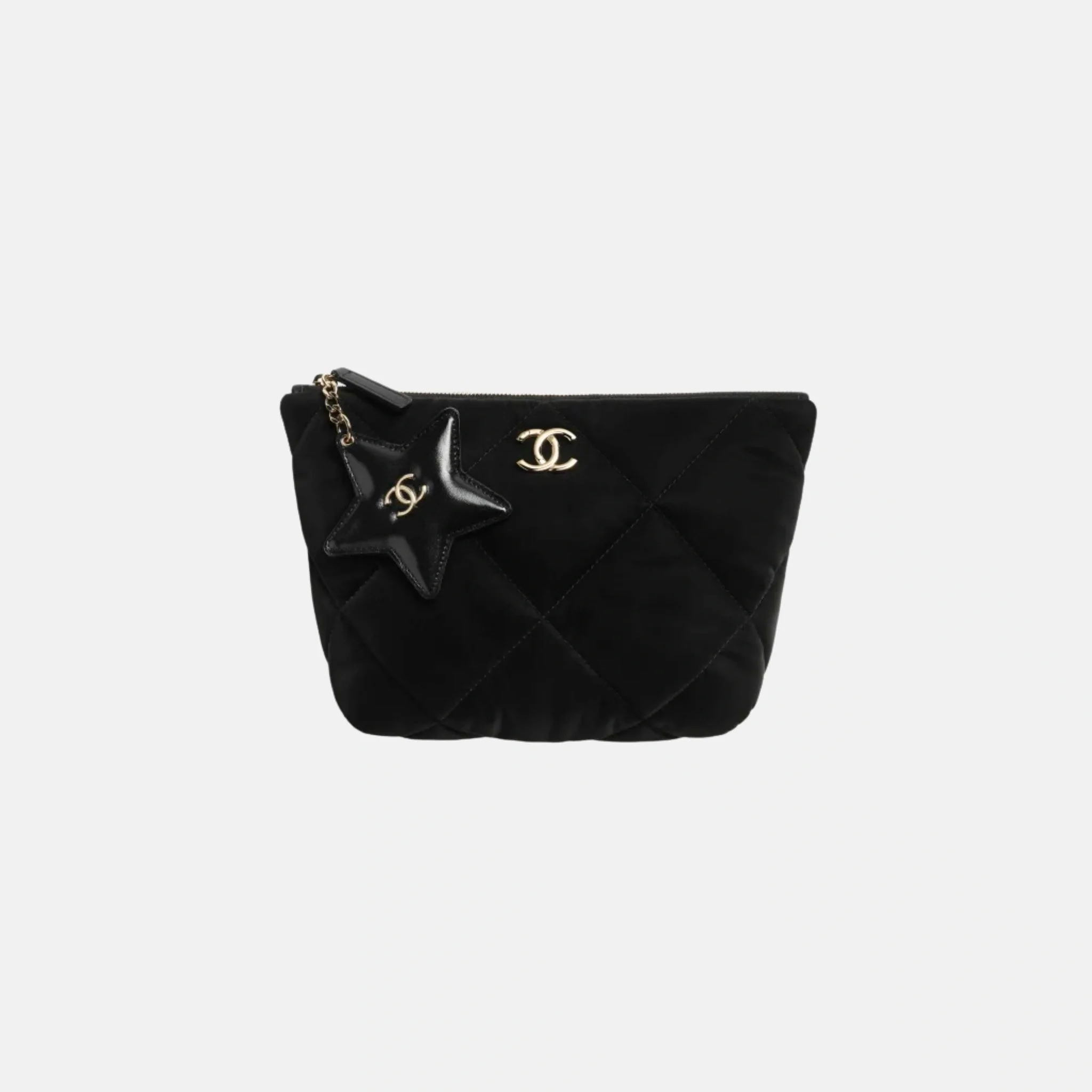 Small Zipped Case Velvet Nylon Calfskin Gold Tone Metal