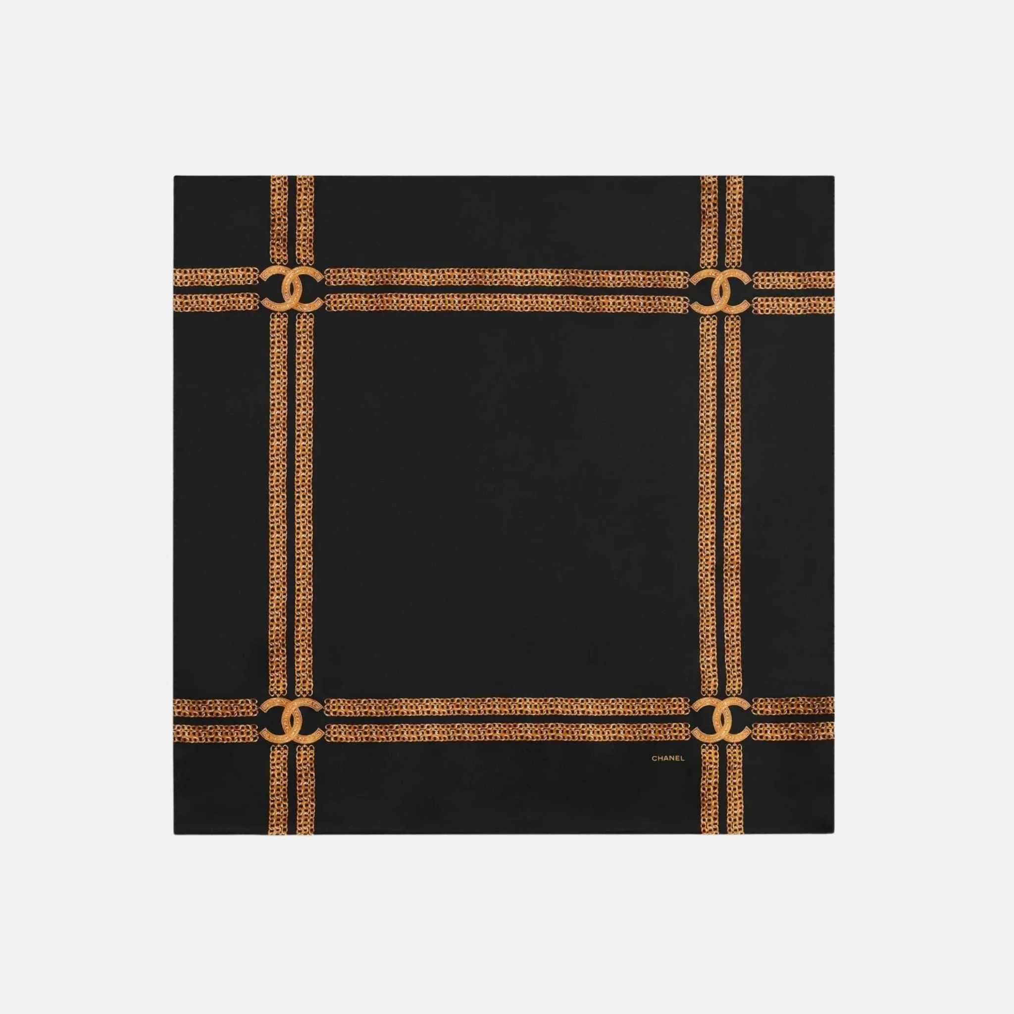 Square Scarf in Silk Satin Black and Golden