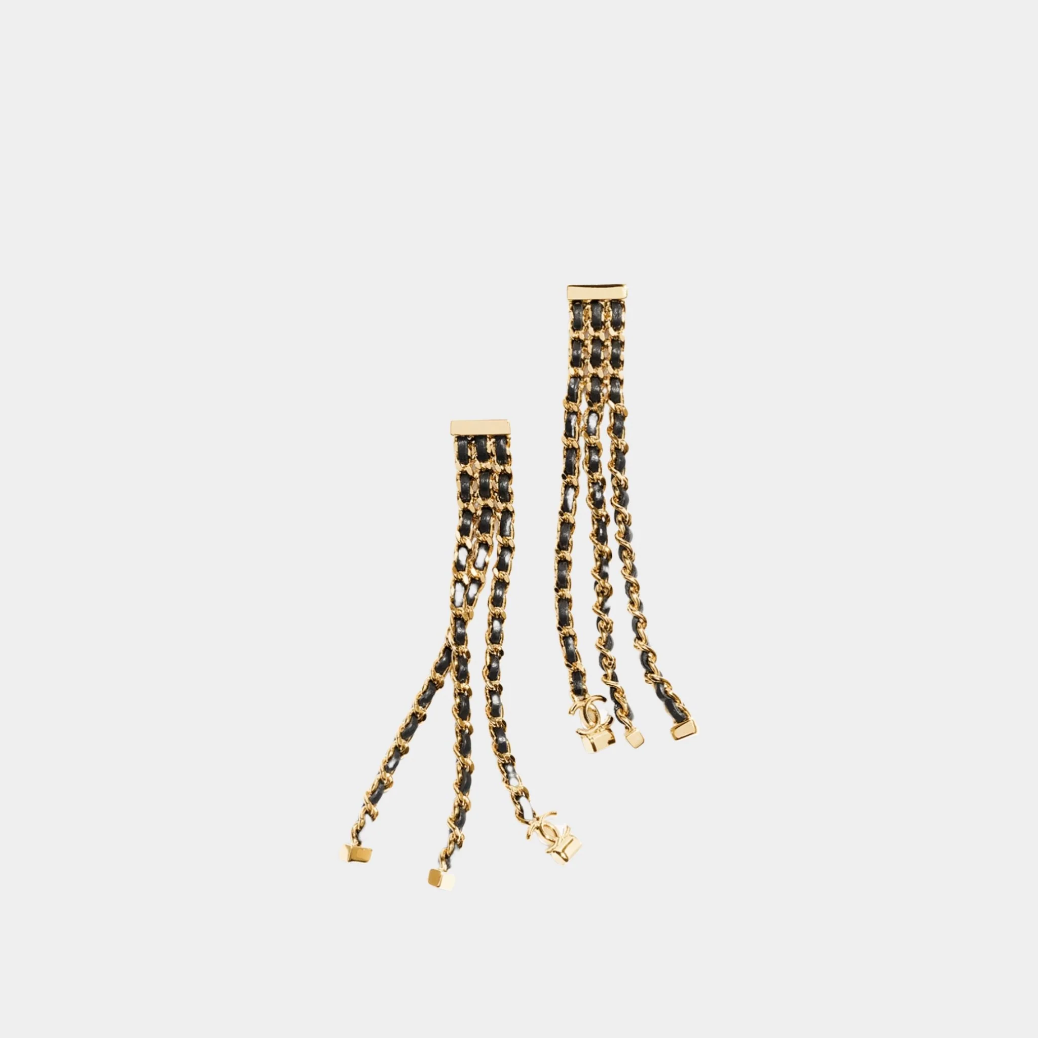 Strings Pendant Earrings Metal & Lambskin Golden & Black