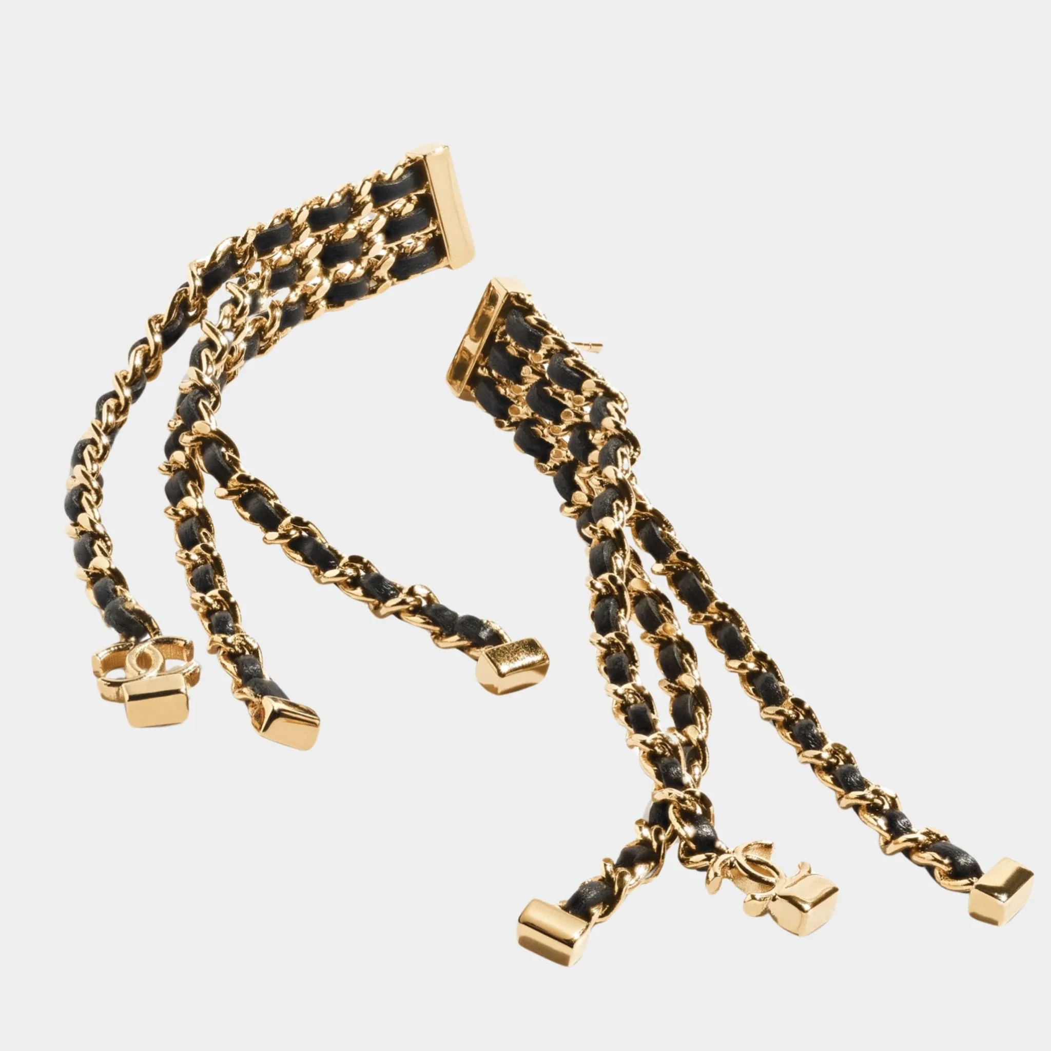 Strings Pendant Earrings Metal & Lambskin Golden & Black - Image 2