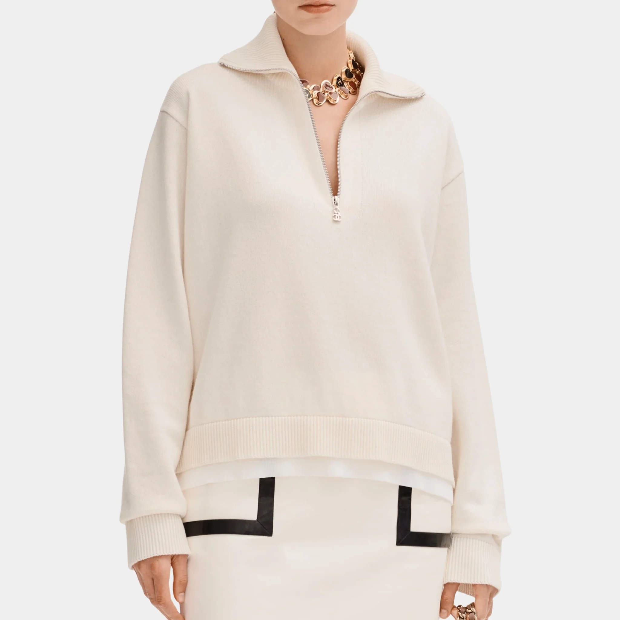 Sweater in White Cashmere and Cotton