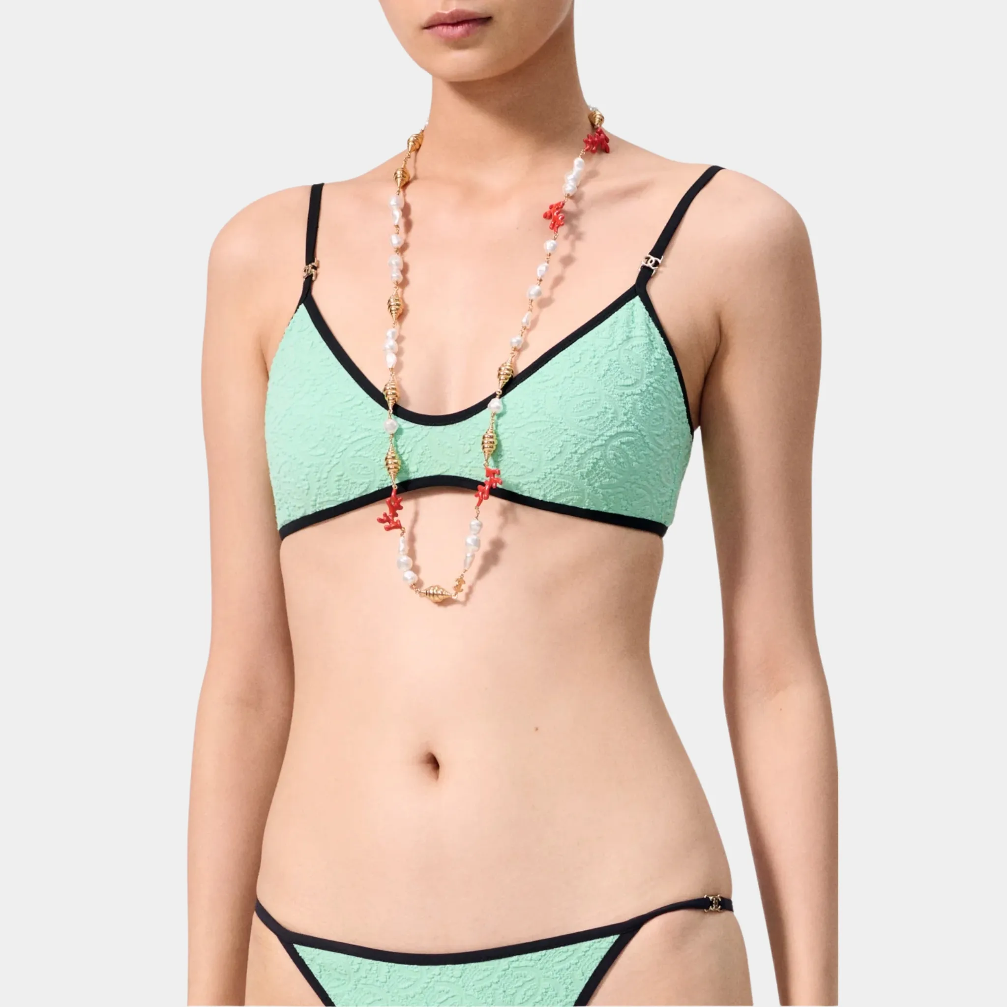 Swimsuit Top in Green & Black Stretch Jersey