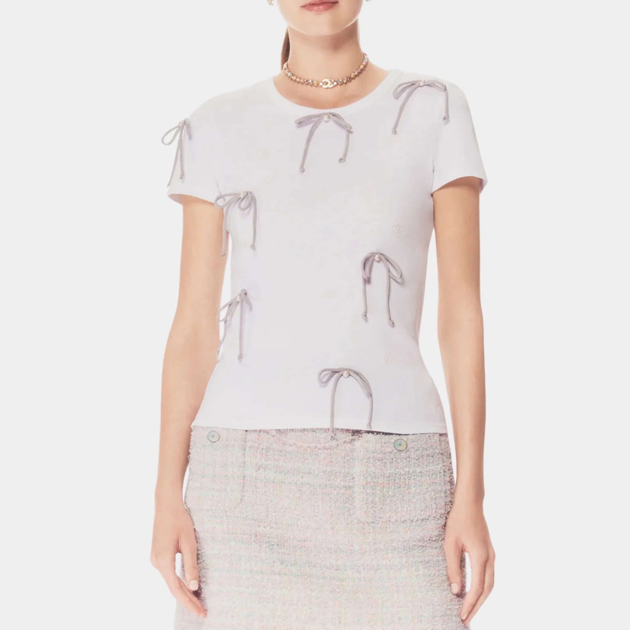 T Shirt Embroidered Cotton Jersey White Light Gray - Image 2