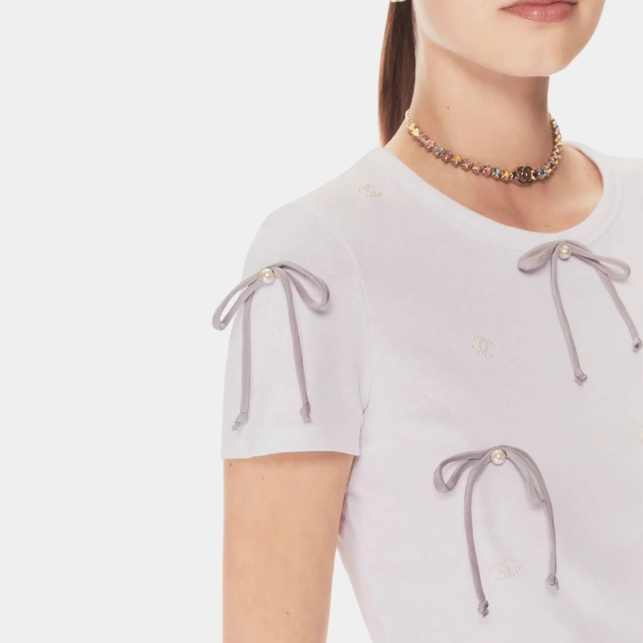 T Shirt Embroidered Cotton Jersey White Light Gray - Image 3