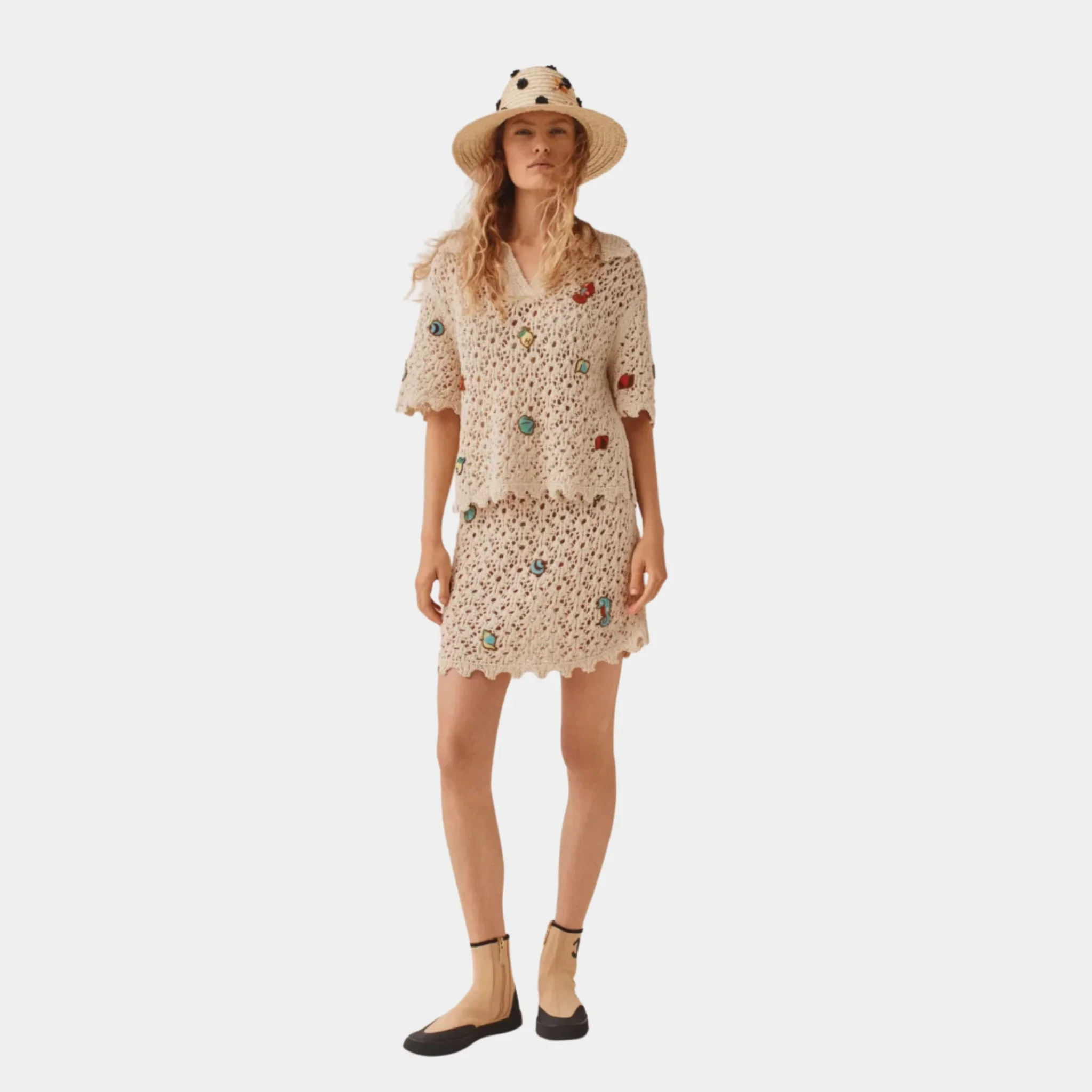 Top in Light Beige Cotton & Silk