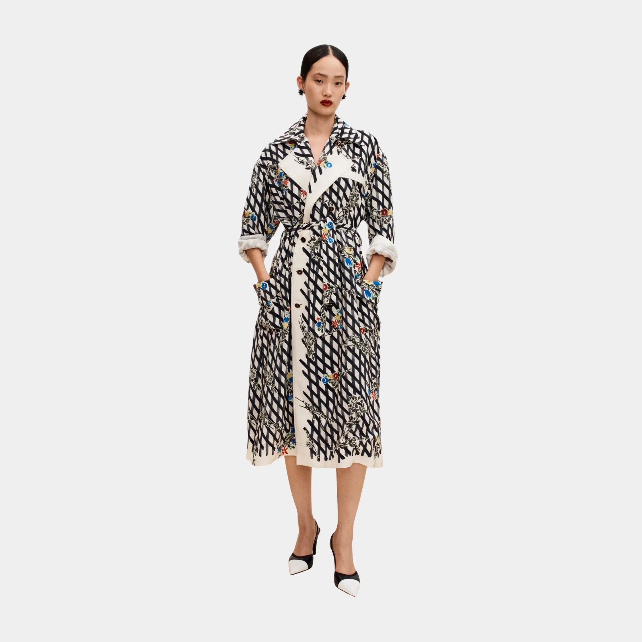 Trench Coat in Printed Crepe de Chine