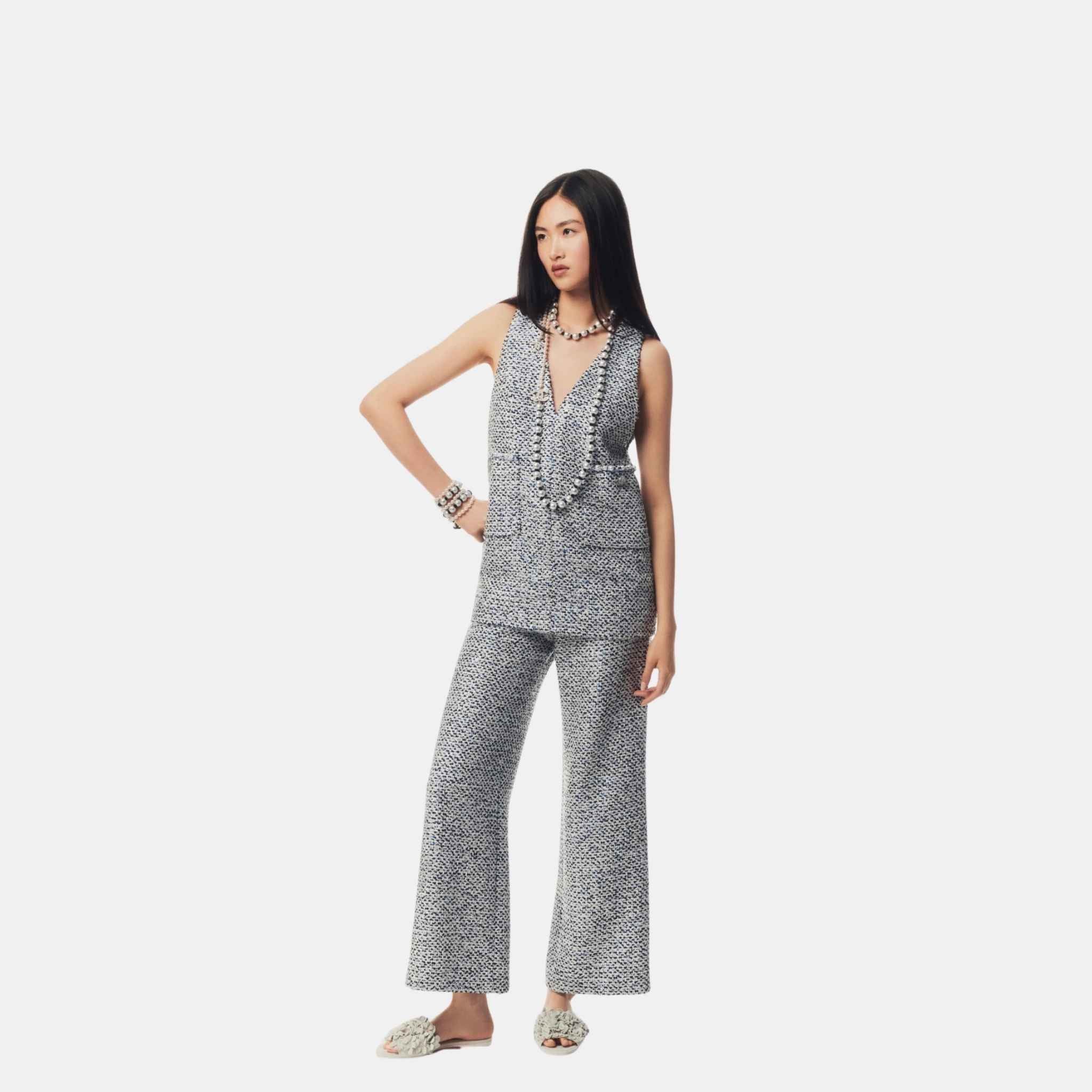Trousers Glittered Tweed White Blue And Black - Image 2