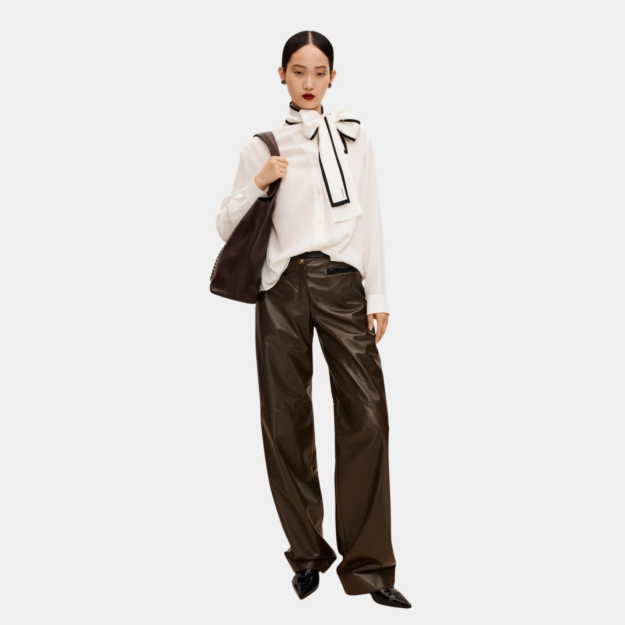 Trousers in Khaki and Black Lambskin - Image 3