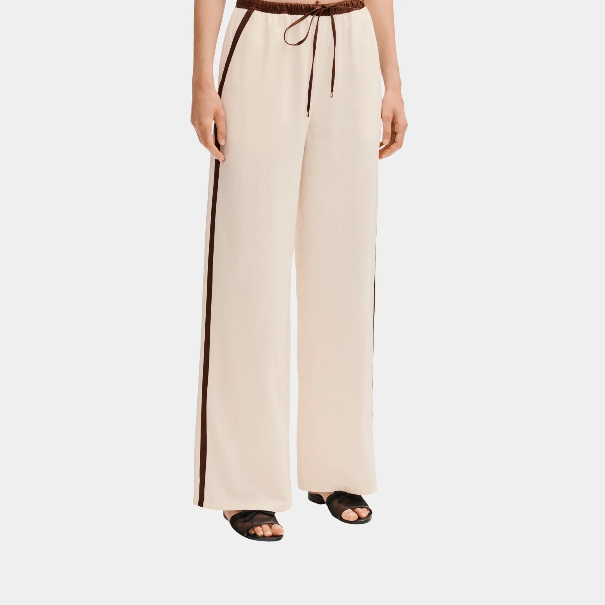 Trousers in Silk Light Yellow and Burgundy
