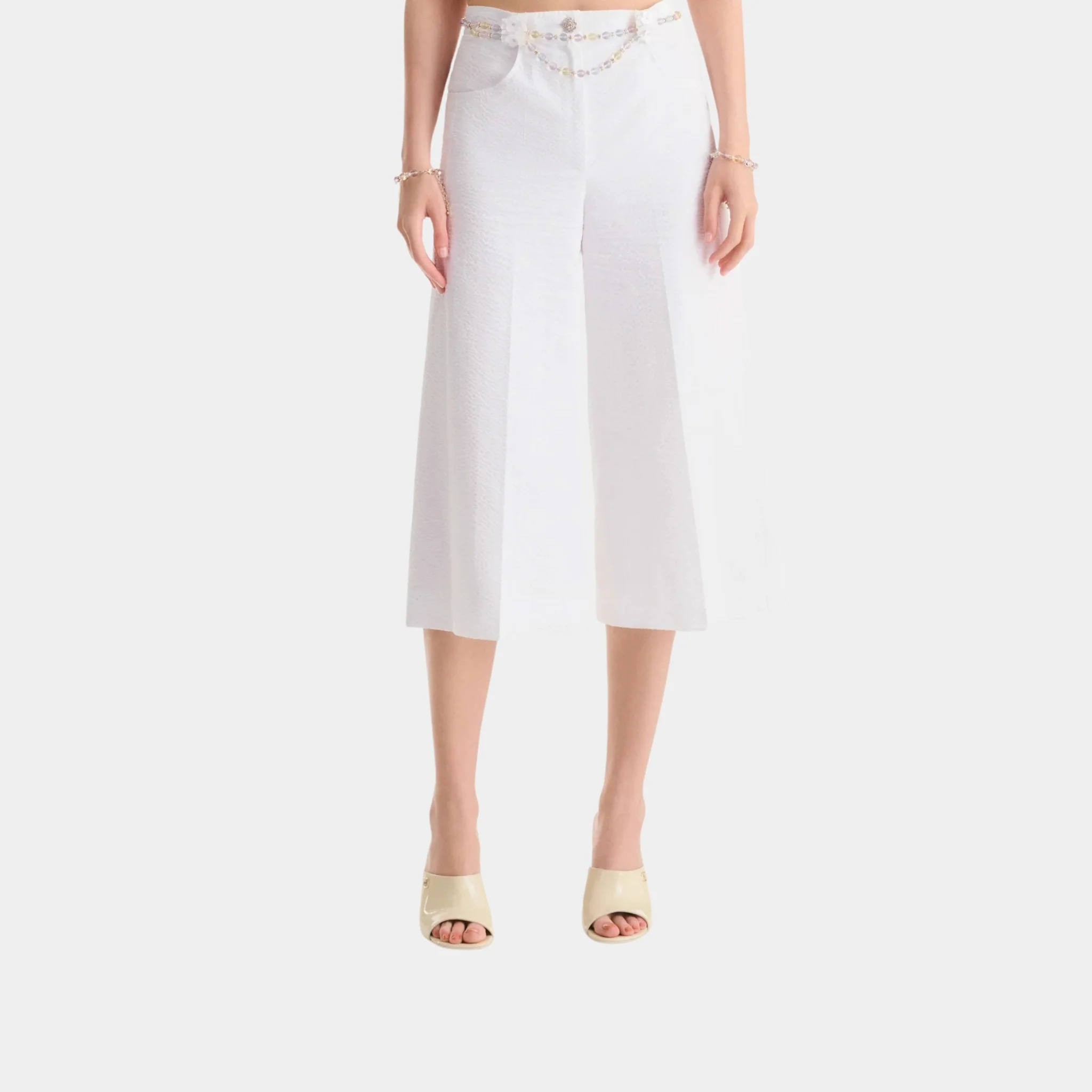 Trousers in White Embroidered Cotton
