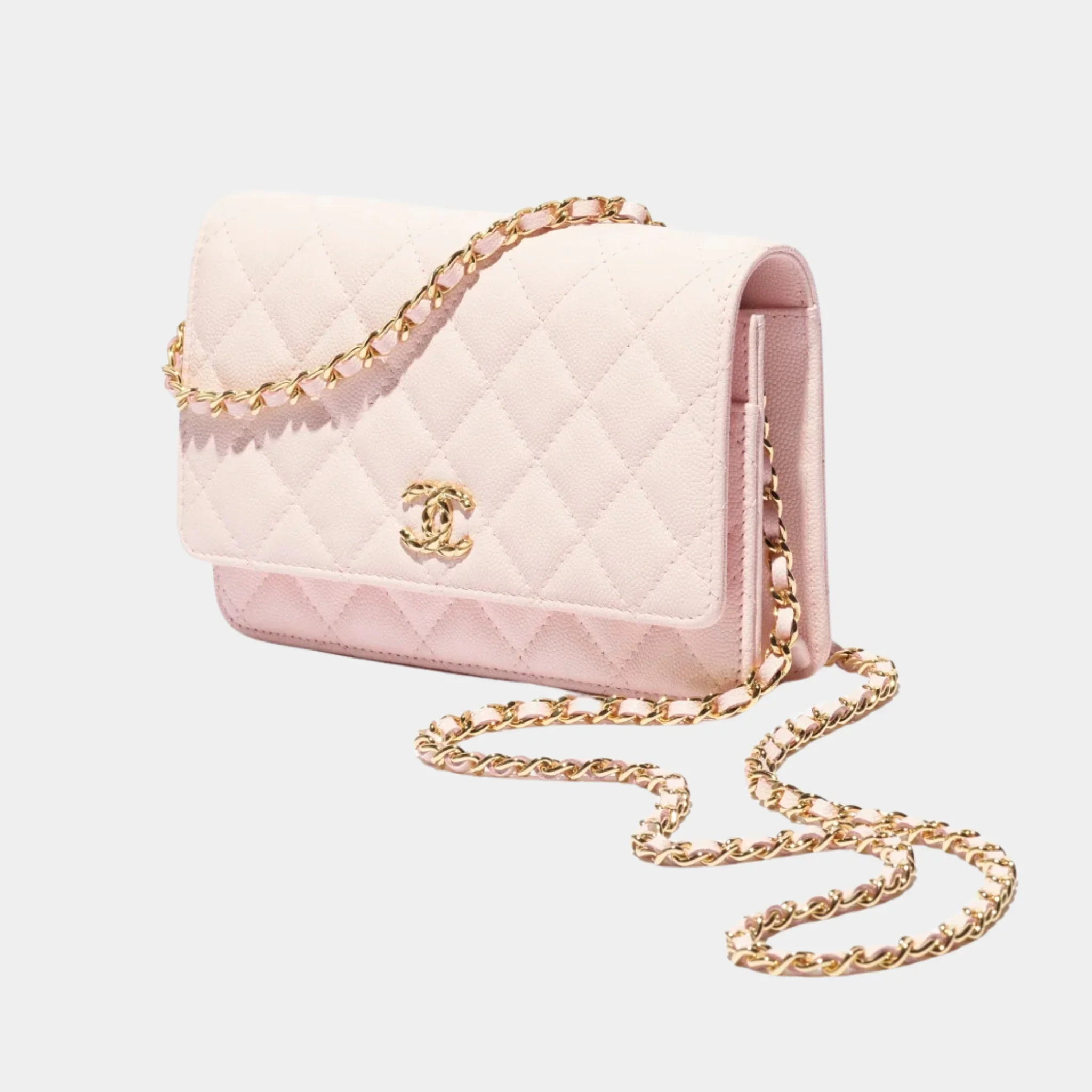 Wallet On Chain Grained Shiny Calfskin & Gold-Tone Metal
