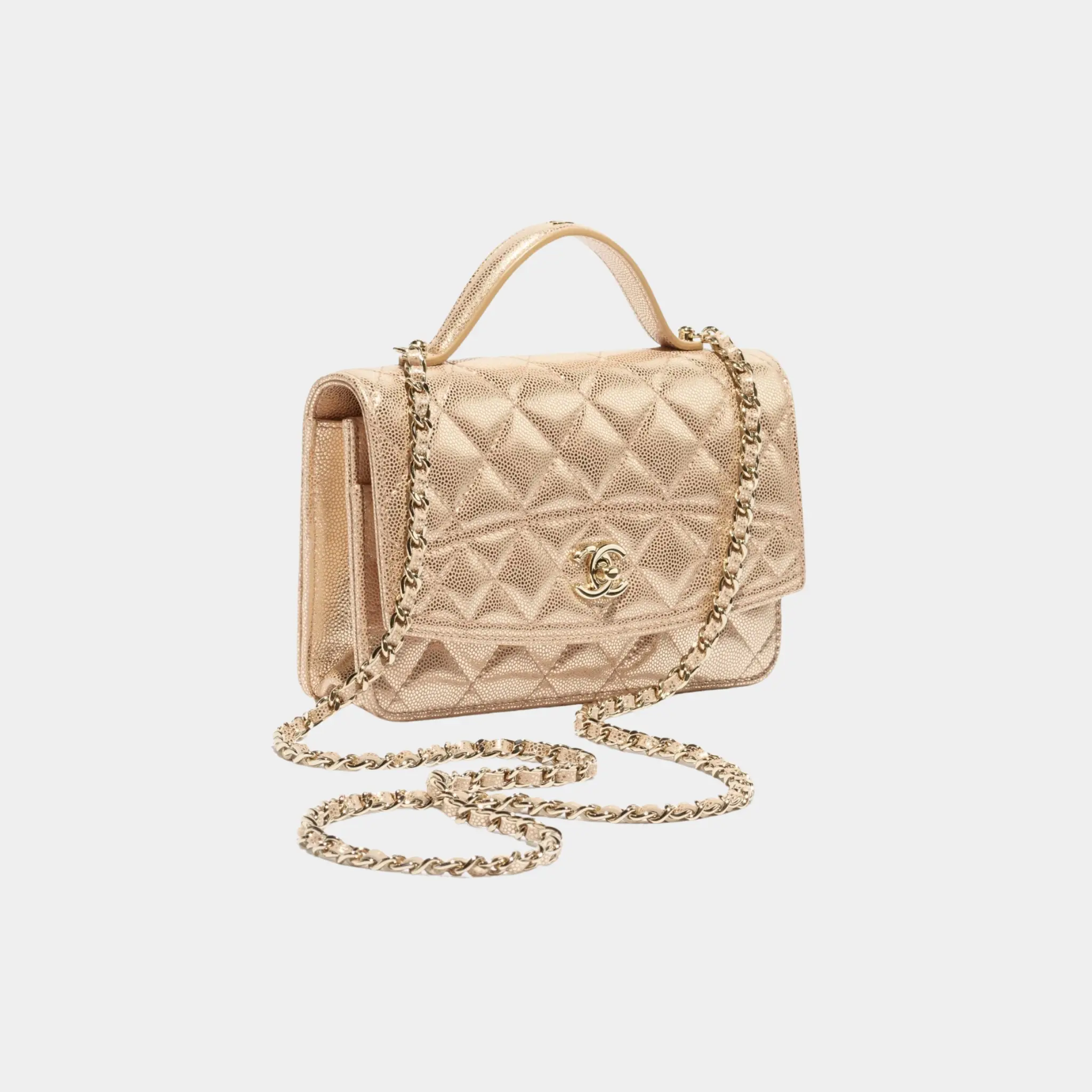 Wallet On Chain Metallic Grained Calfskin & Gold Metal
