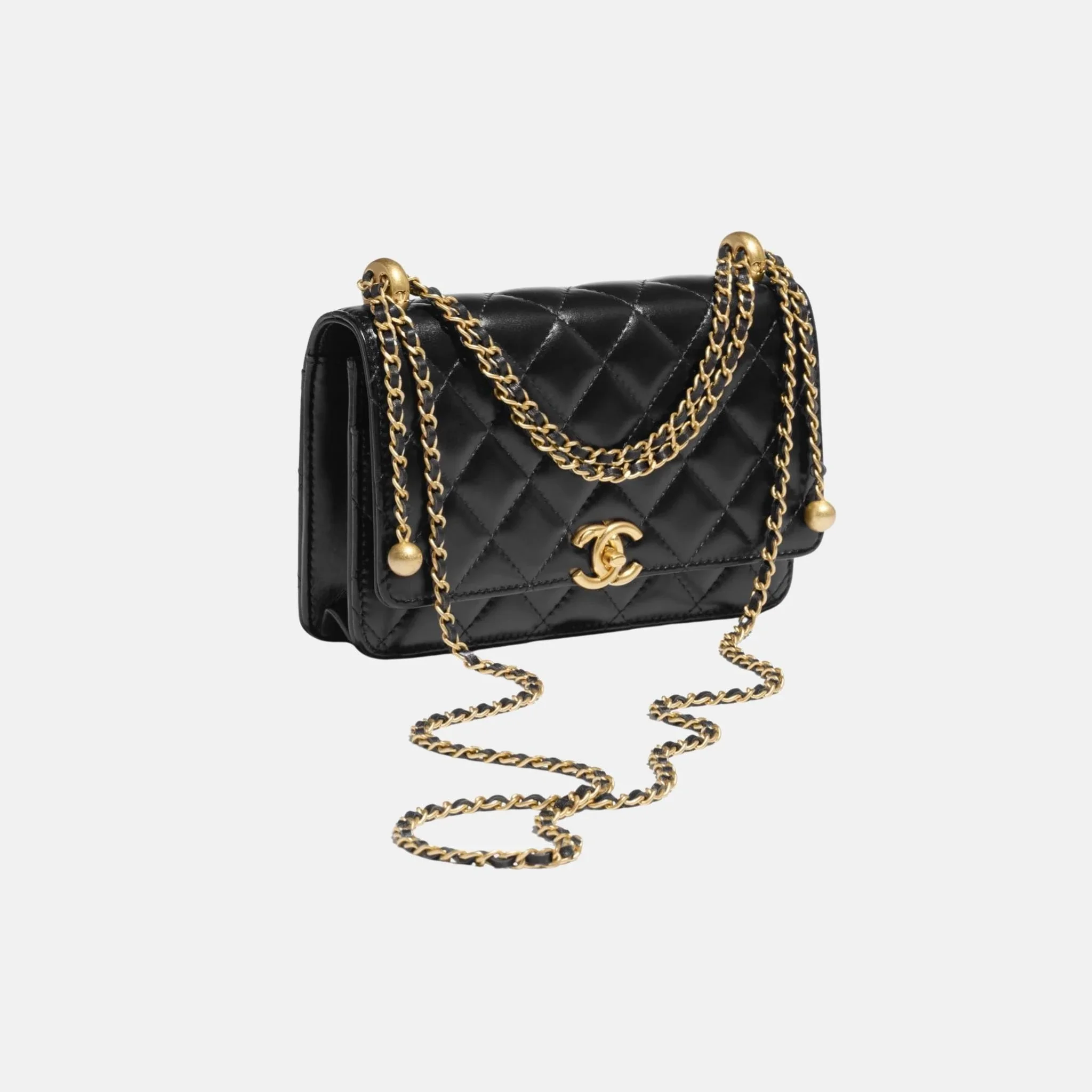 Wallet on Chain in Shiny Calfskin and Gold Tone Metal - Image 2